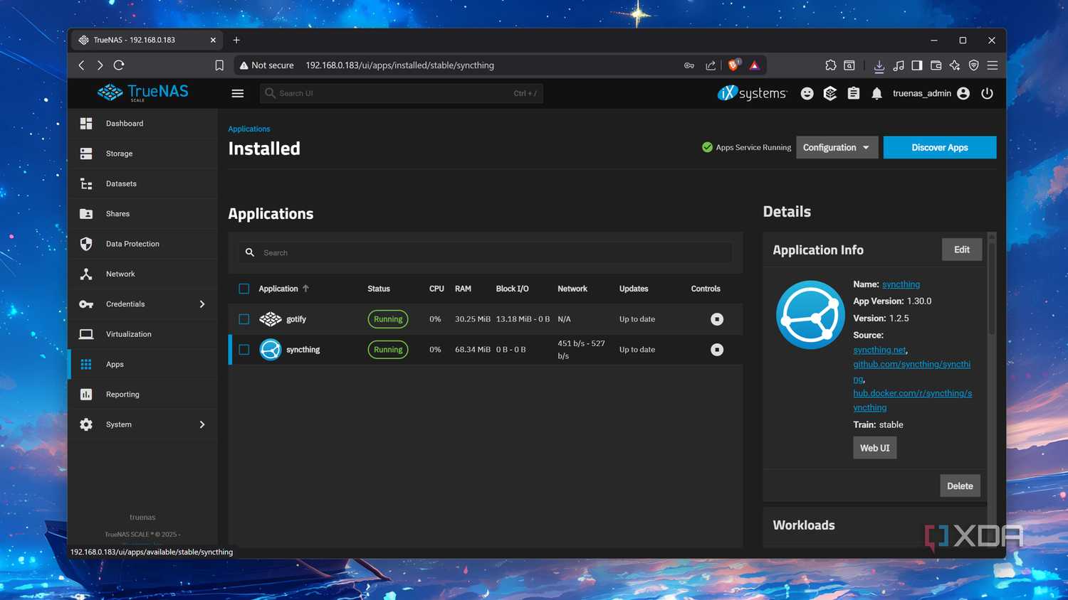 Opening the Syncthing web UI from TrueNAS Scale
