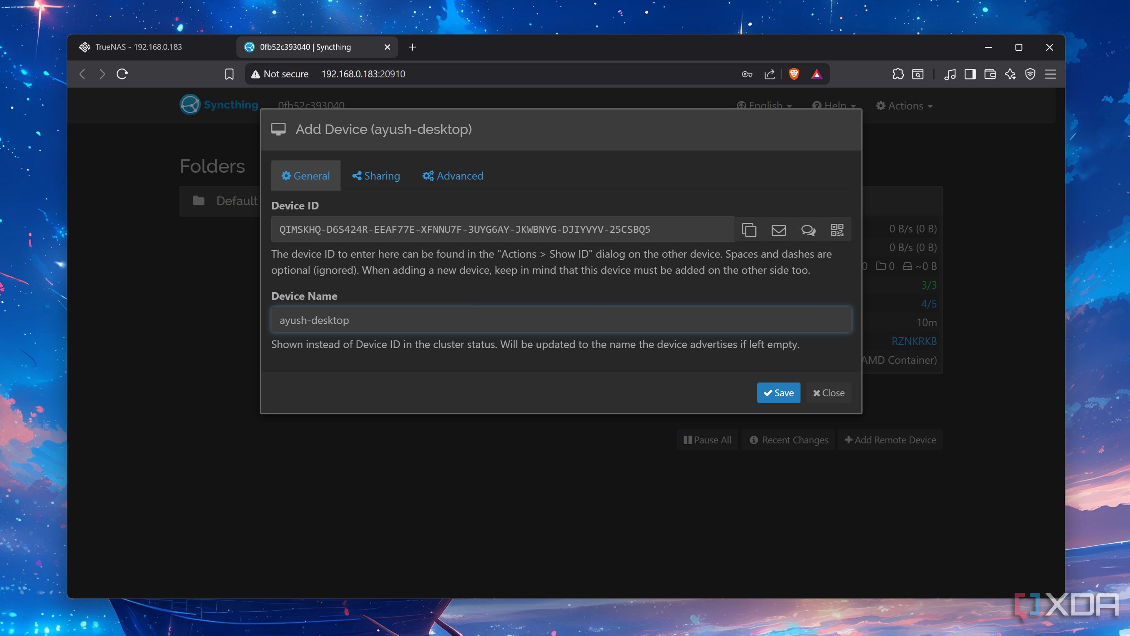 Adding a new device to Syncthing