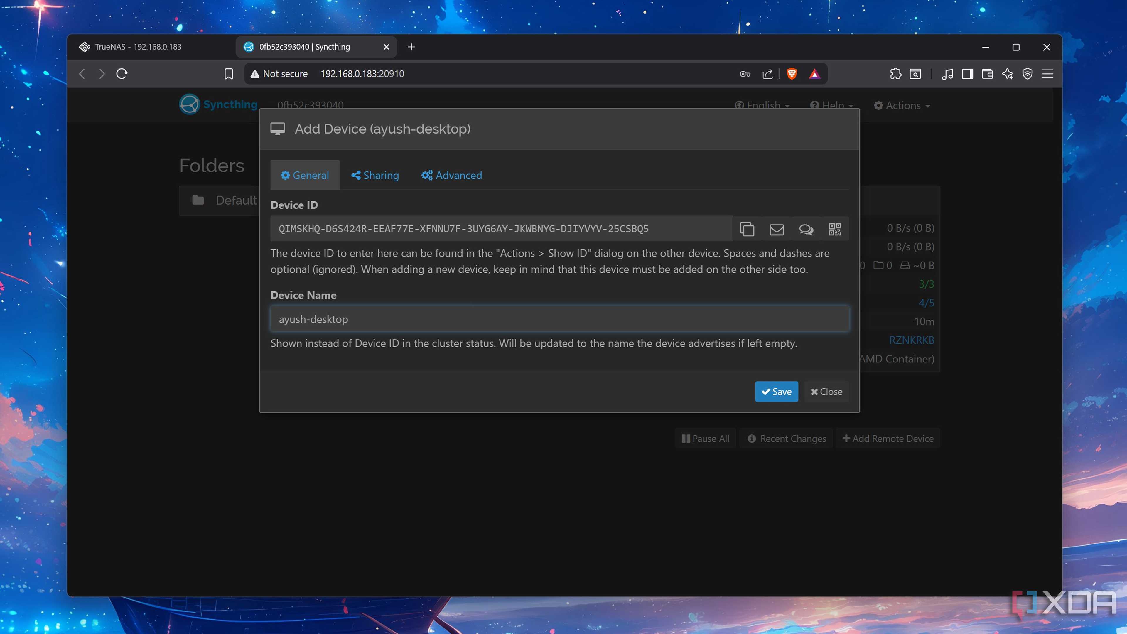 Adding a new device to Syncthing
