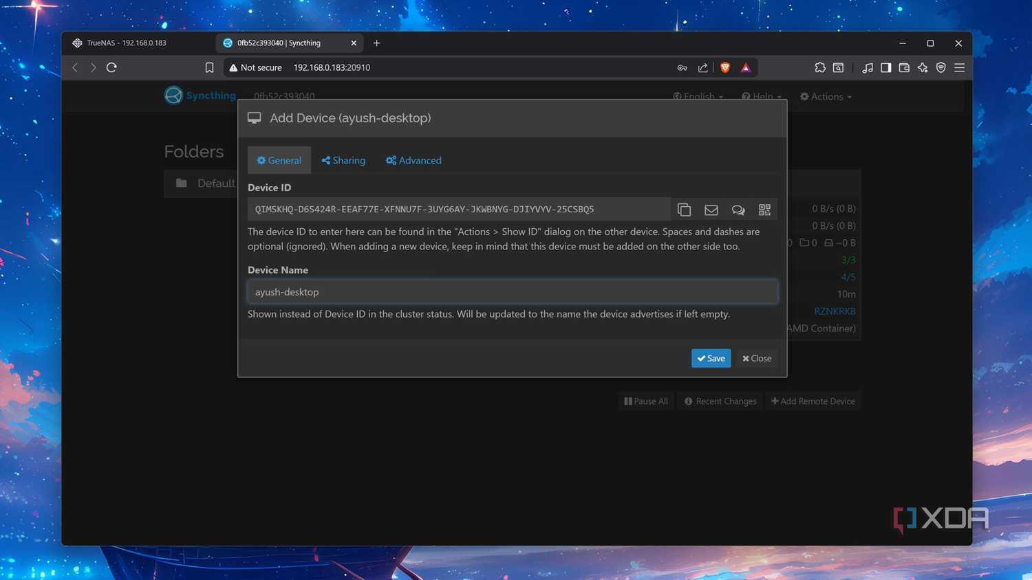 Adding a new device to Syncthing