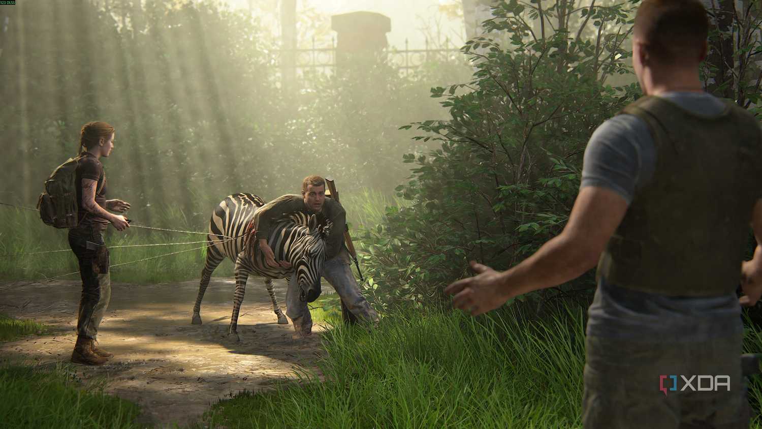 Abby and her father helping a zebra in The Last of Us Part II.