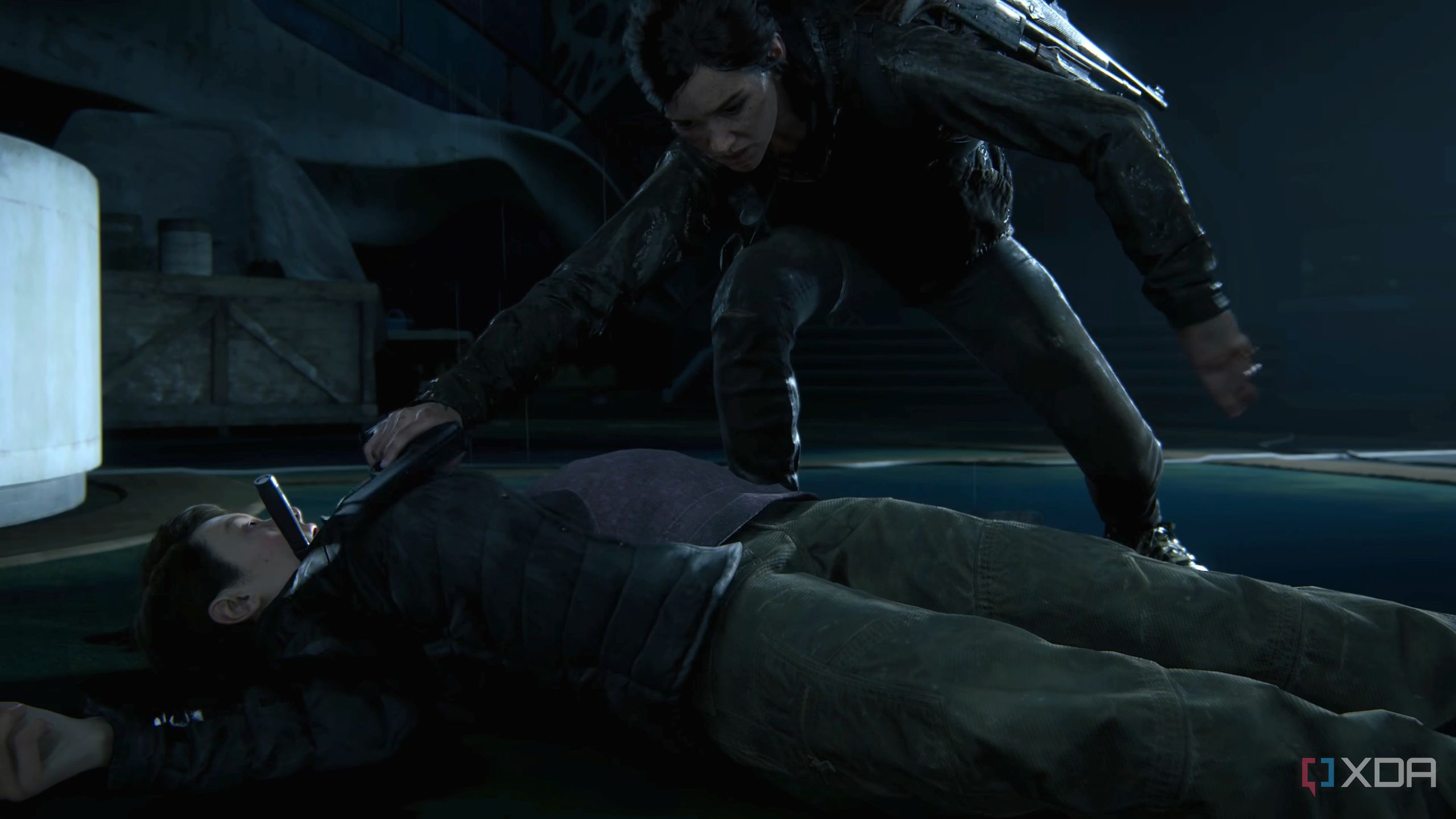 Ellie killing Mel and discovering her pregnancy in The Last of Us Part II Remastered.