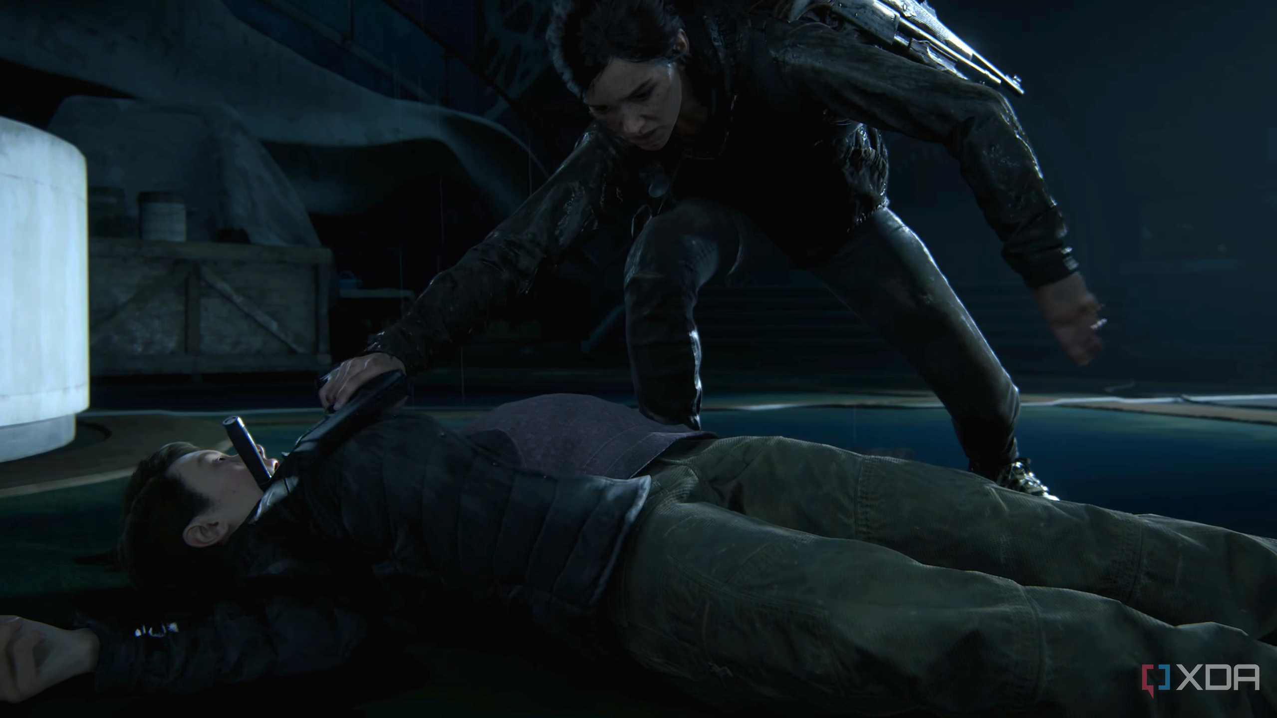 Ellie killing Mel and discovering her pregnancy in The Last of Us Part II Remastered.