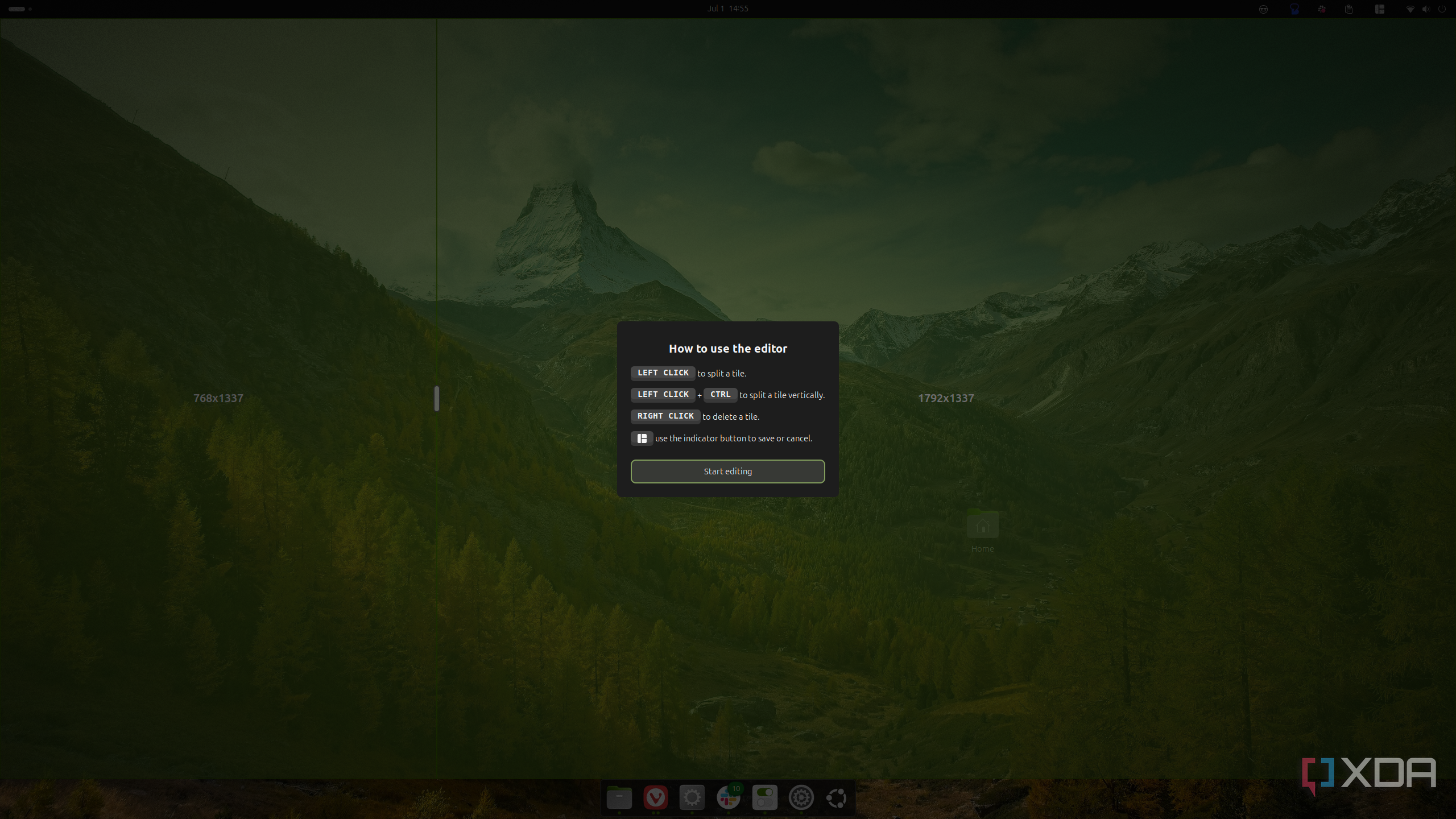Screenshot of the Ubuntu desktop showing the screen before modifying or creating a new layout