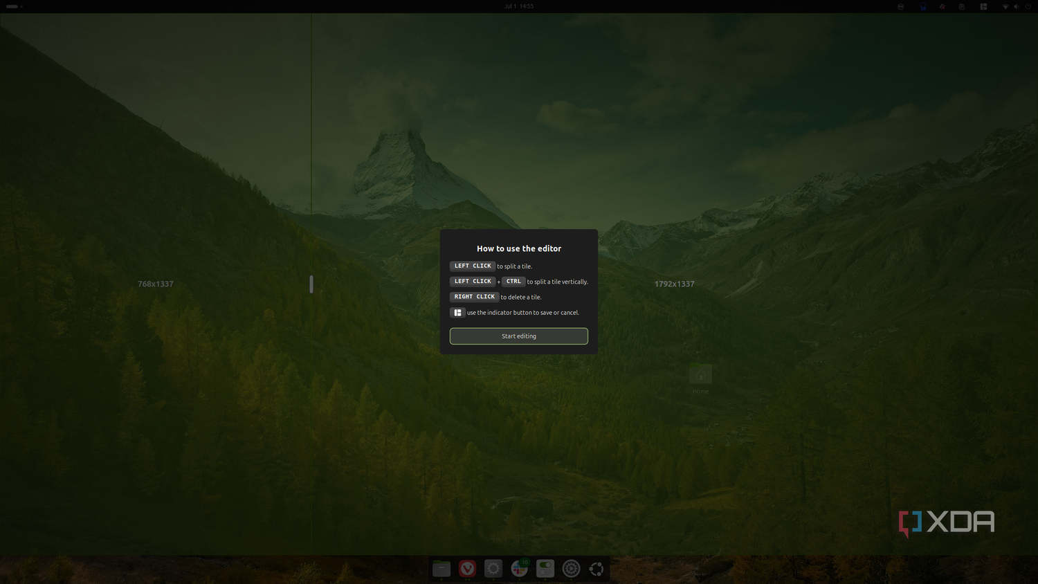 Screenshot of the Ubuntu desktop showing the screen before modifying or creating a new layout