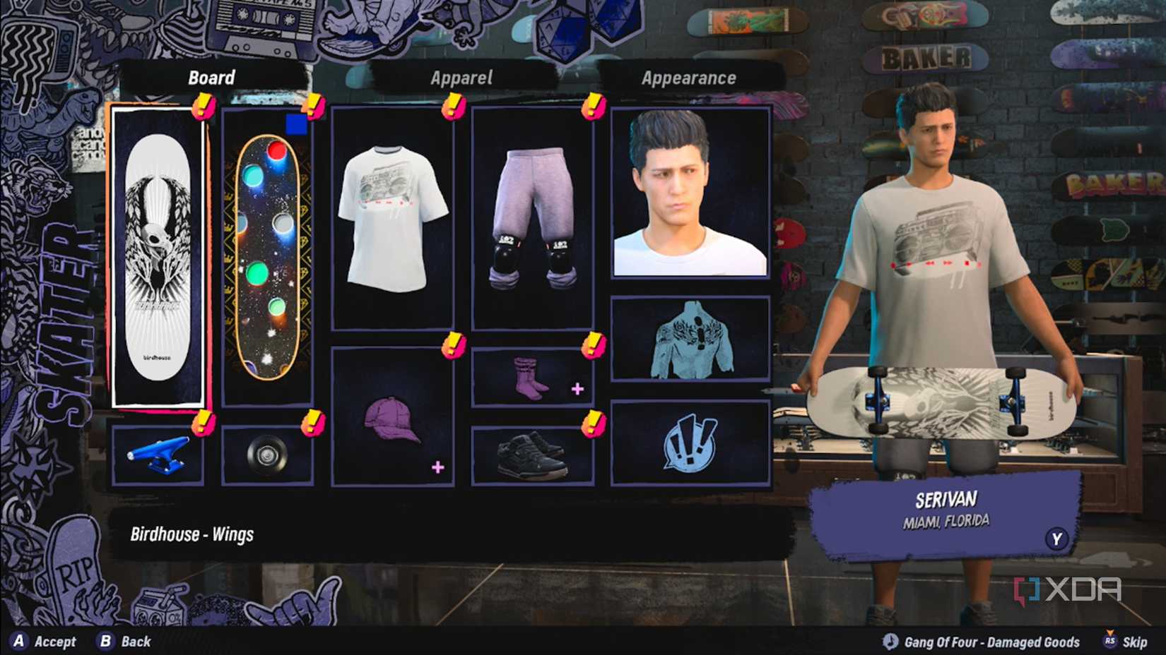 A screenshot of the Create-A-Skater menu options in Tony Hawk's Pro Skater 3+4