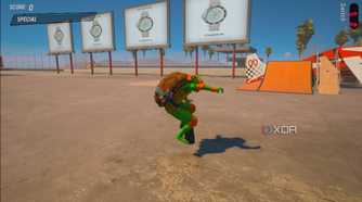 A screenshot of Michaelagelo skating in a Custom Park in Tony Hawk's Pro Skater 3+4