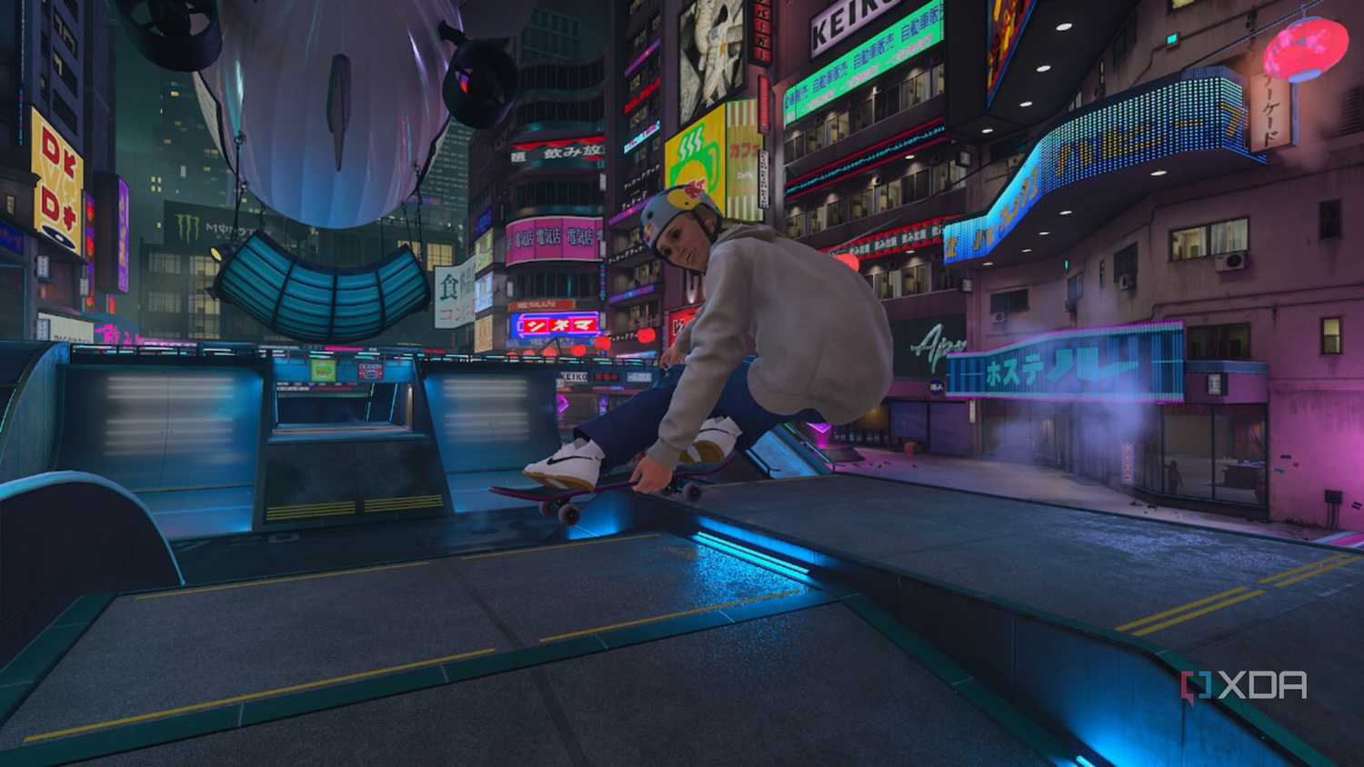 A screenshot of Chloe Covell skating in Tokyo in Tony Hawk's Pro Skater 3+4