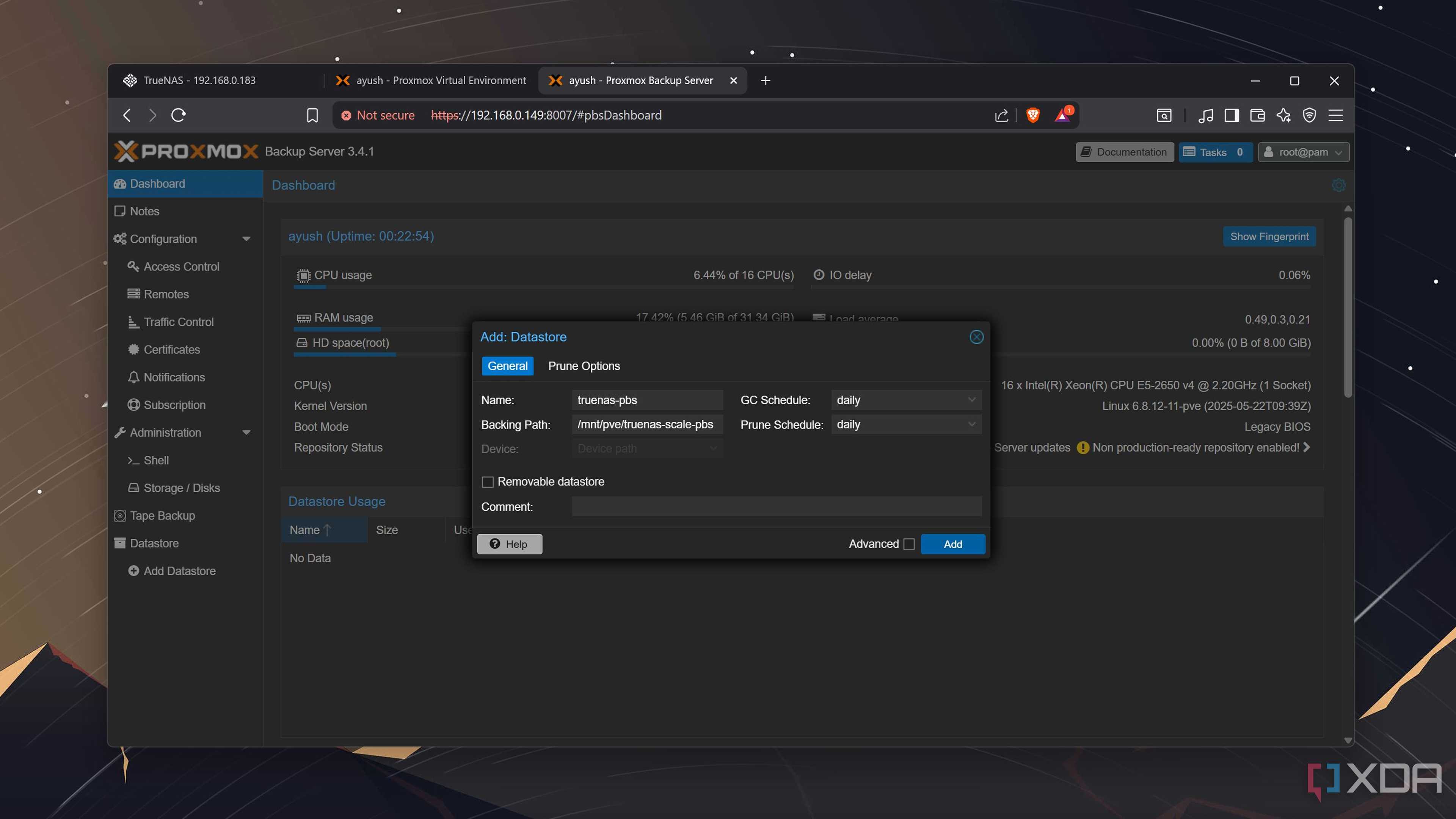 Creating a Datastore on PBS