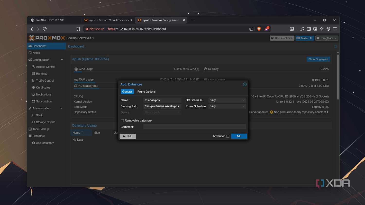 Creating a Datastore on PBS