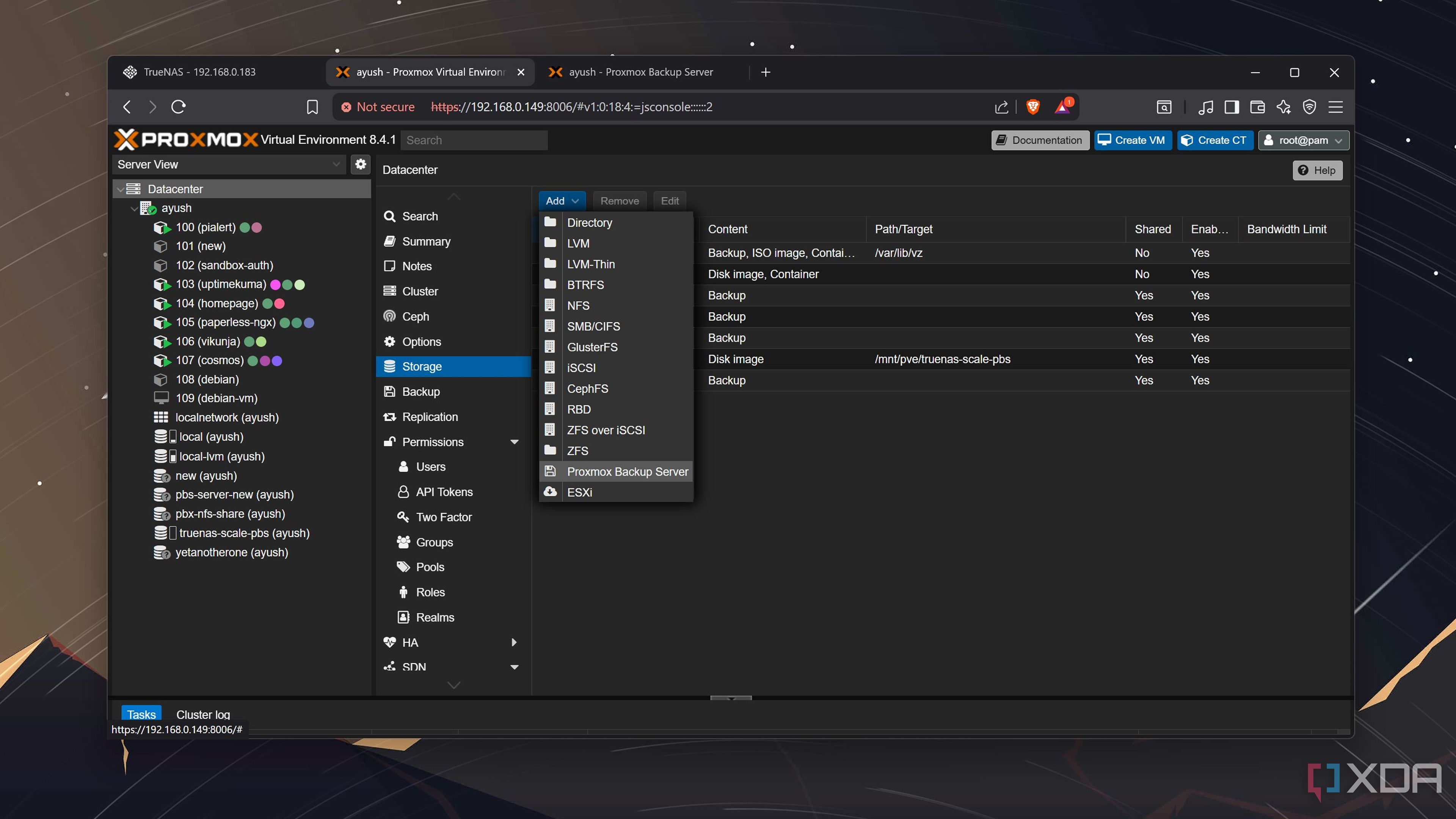 I use Proxmox Backup Server to save my VMs and LXCs to TrueNAS over NFS ...
