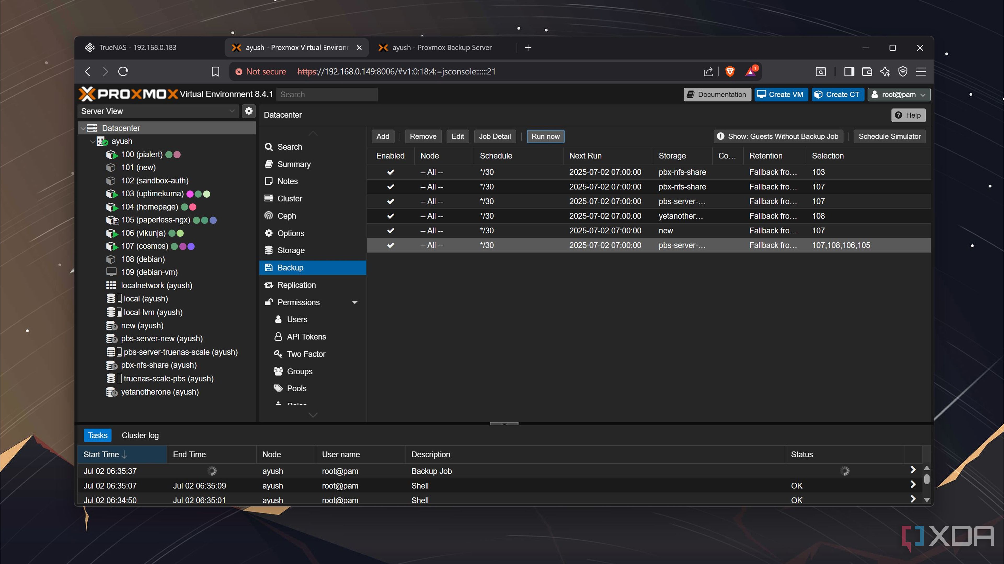 I use Proxmox Backup Server to save my VMs and LXCs to TrueNAS over NFS ...