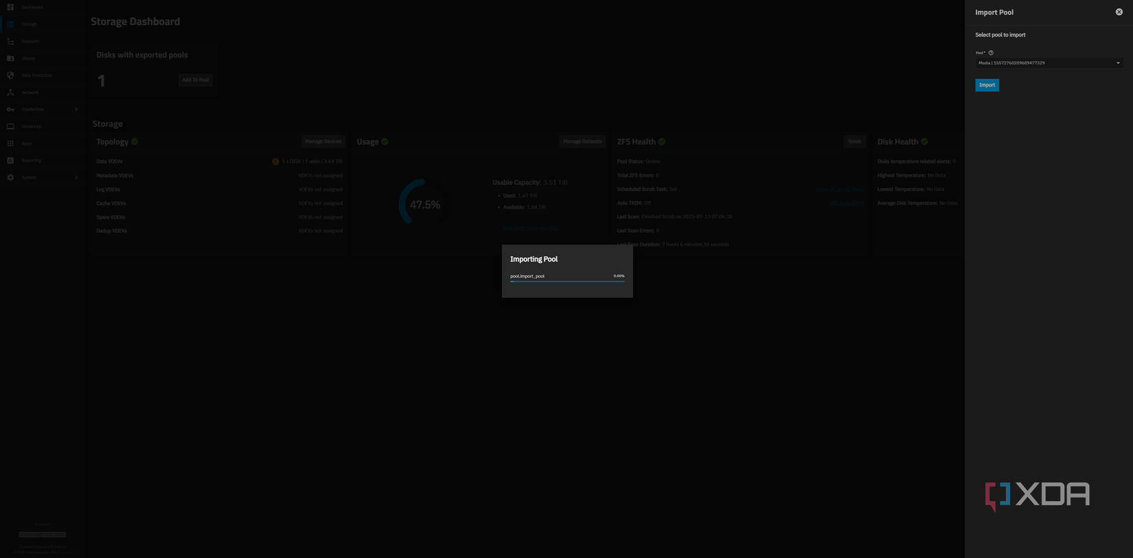 Importing a storage pool in TrueNAS