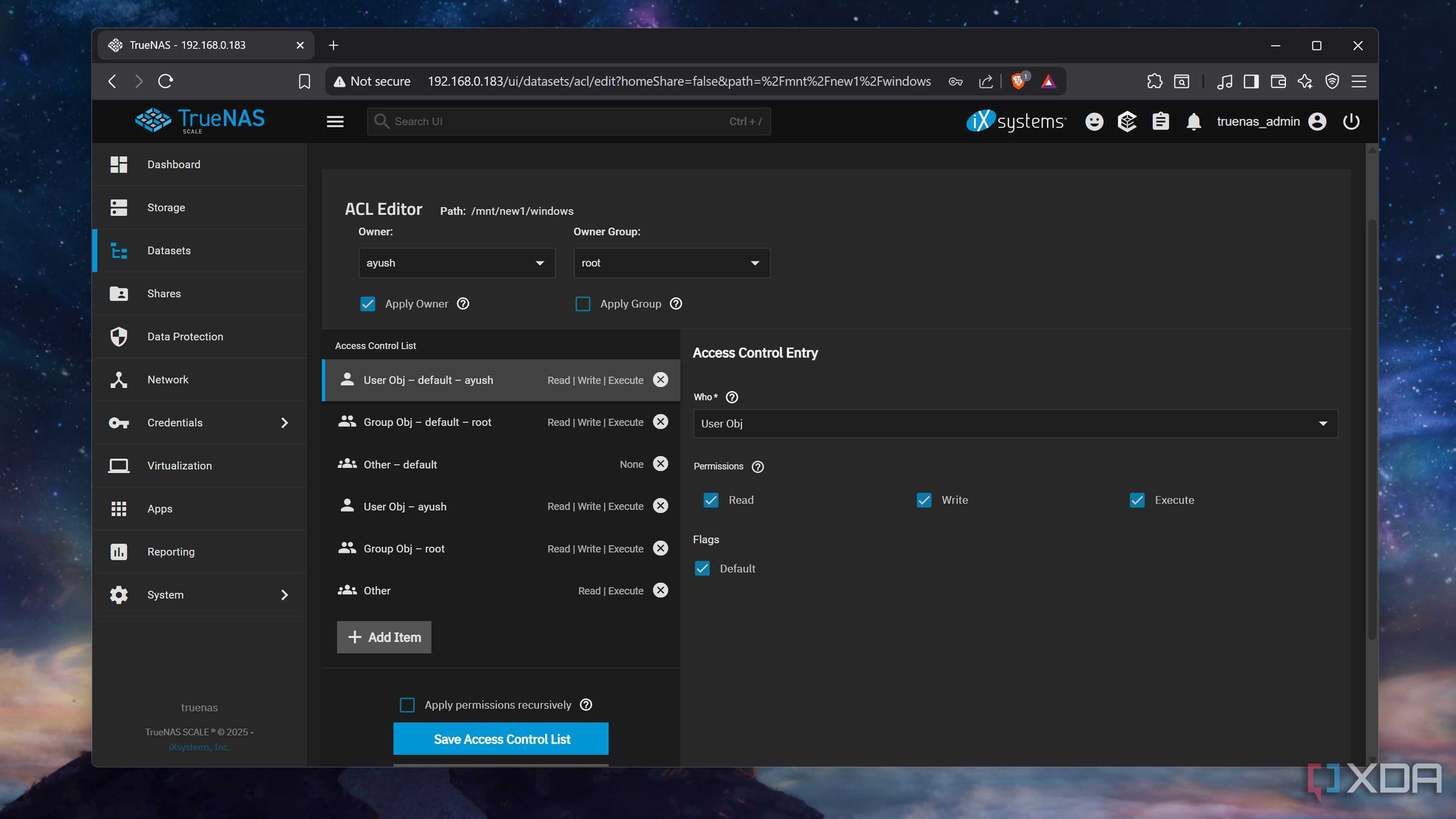 Editing the ACLs for an SMB Share on TrueNAS Scale