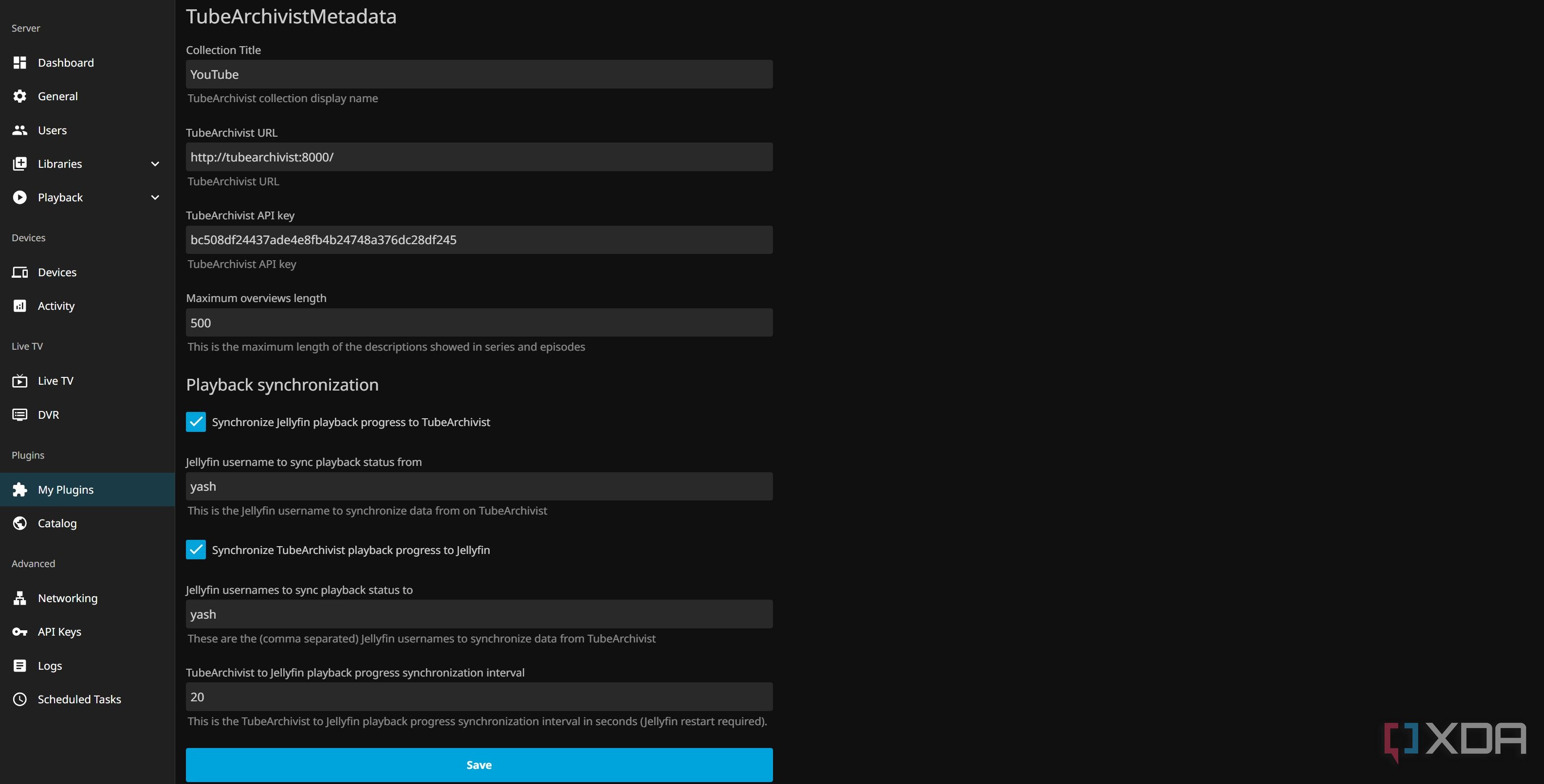 TubeArchivist metadata plugin configuration