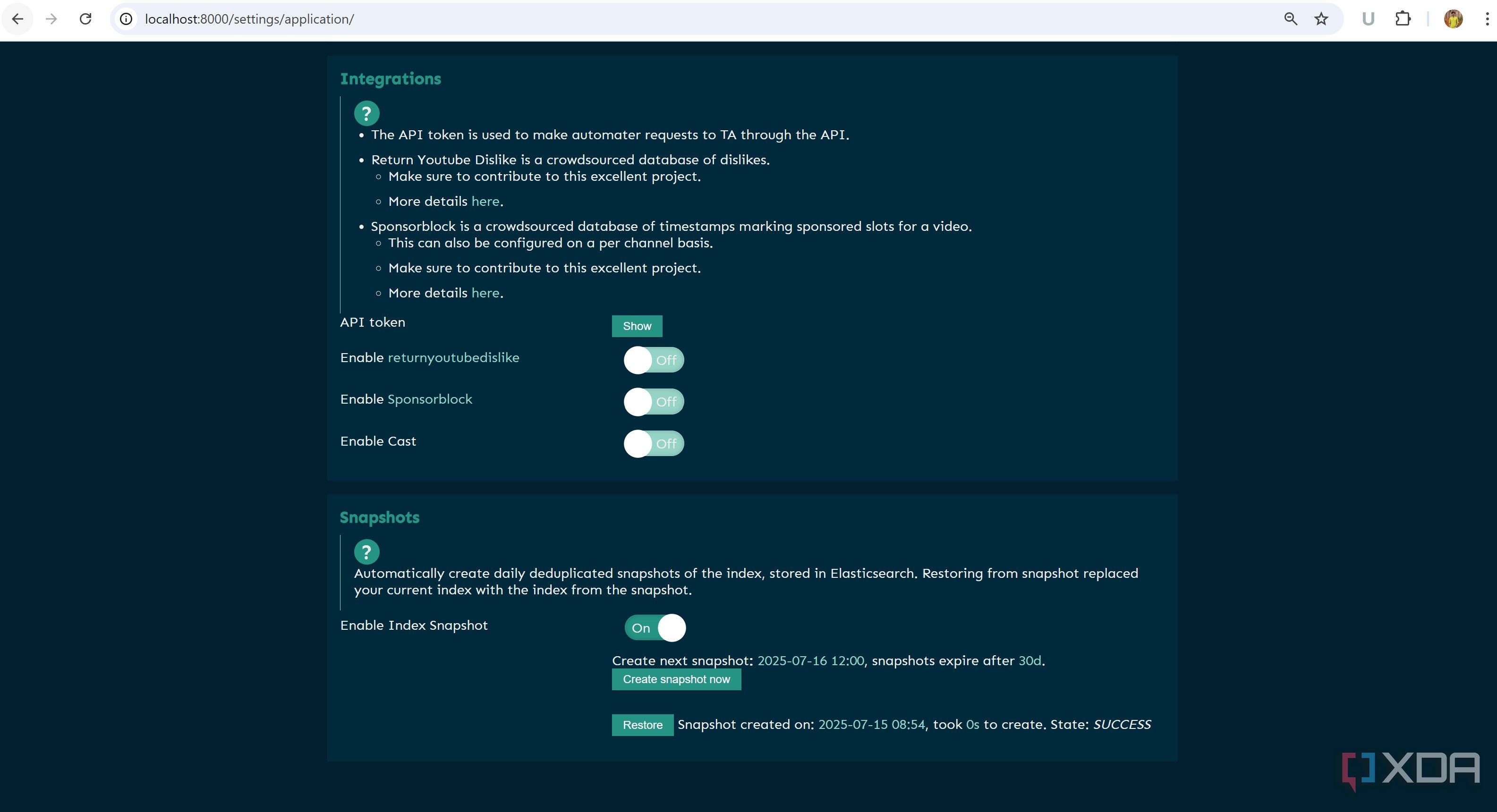TubeArchivist API integration key