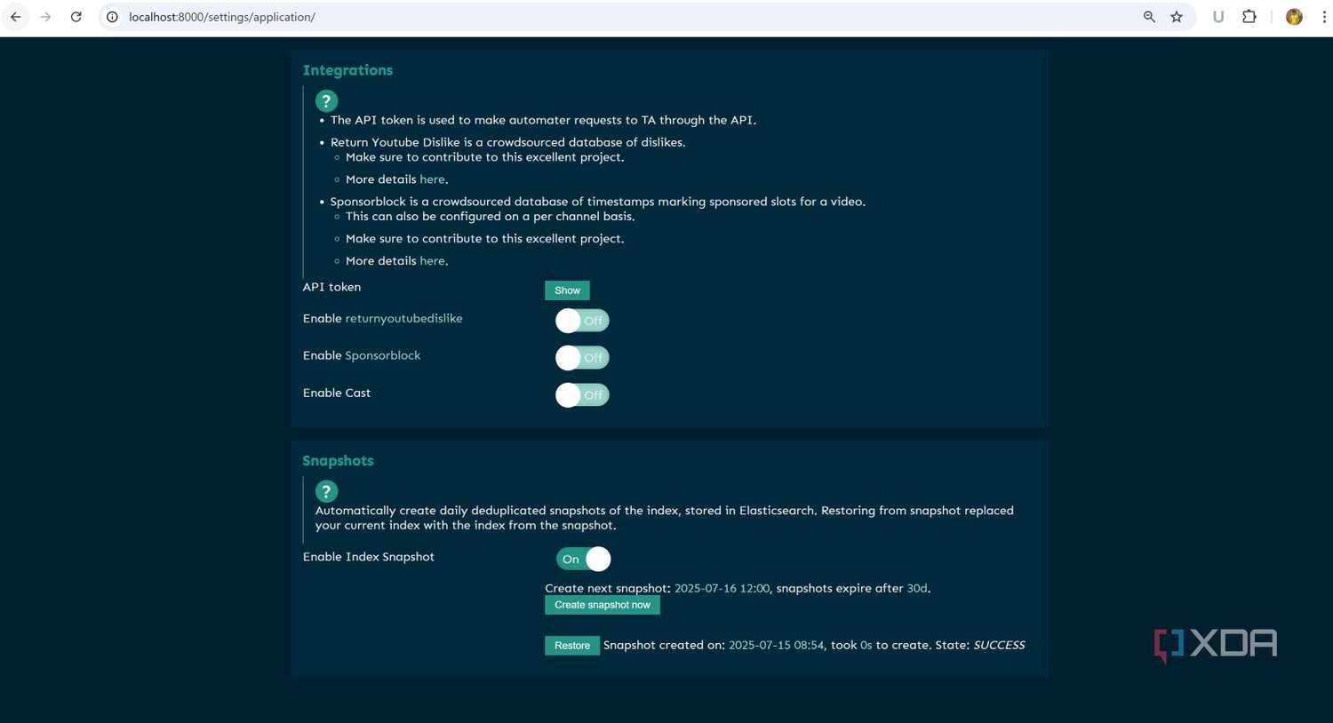 TubeArchivist API integration key