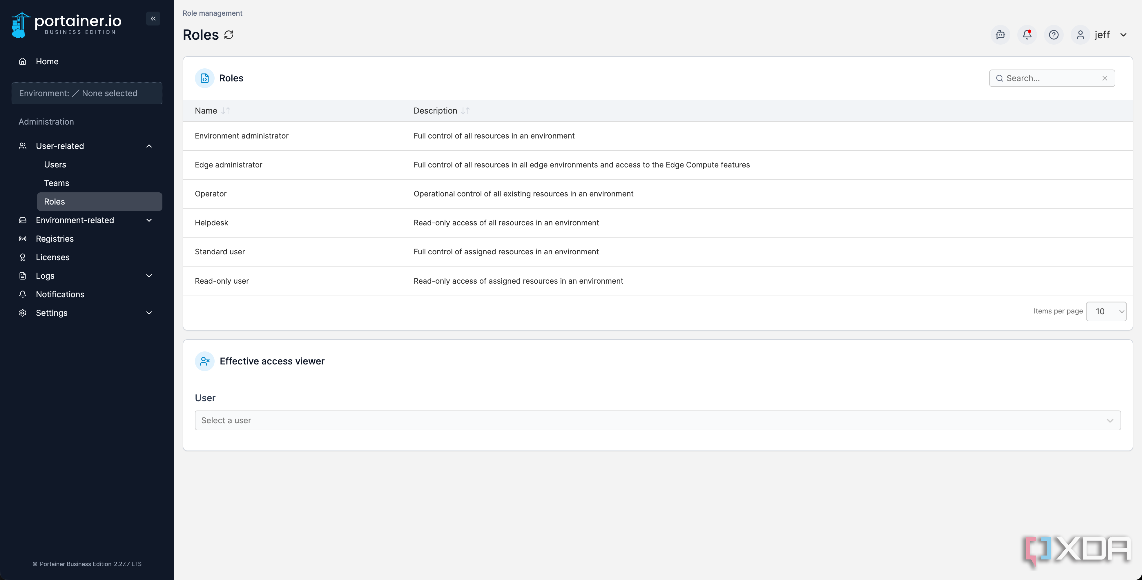 user and role settings in Portainer_2