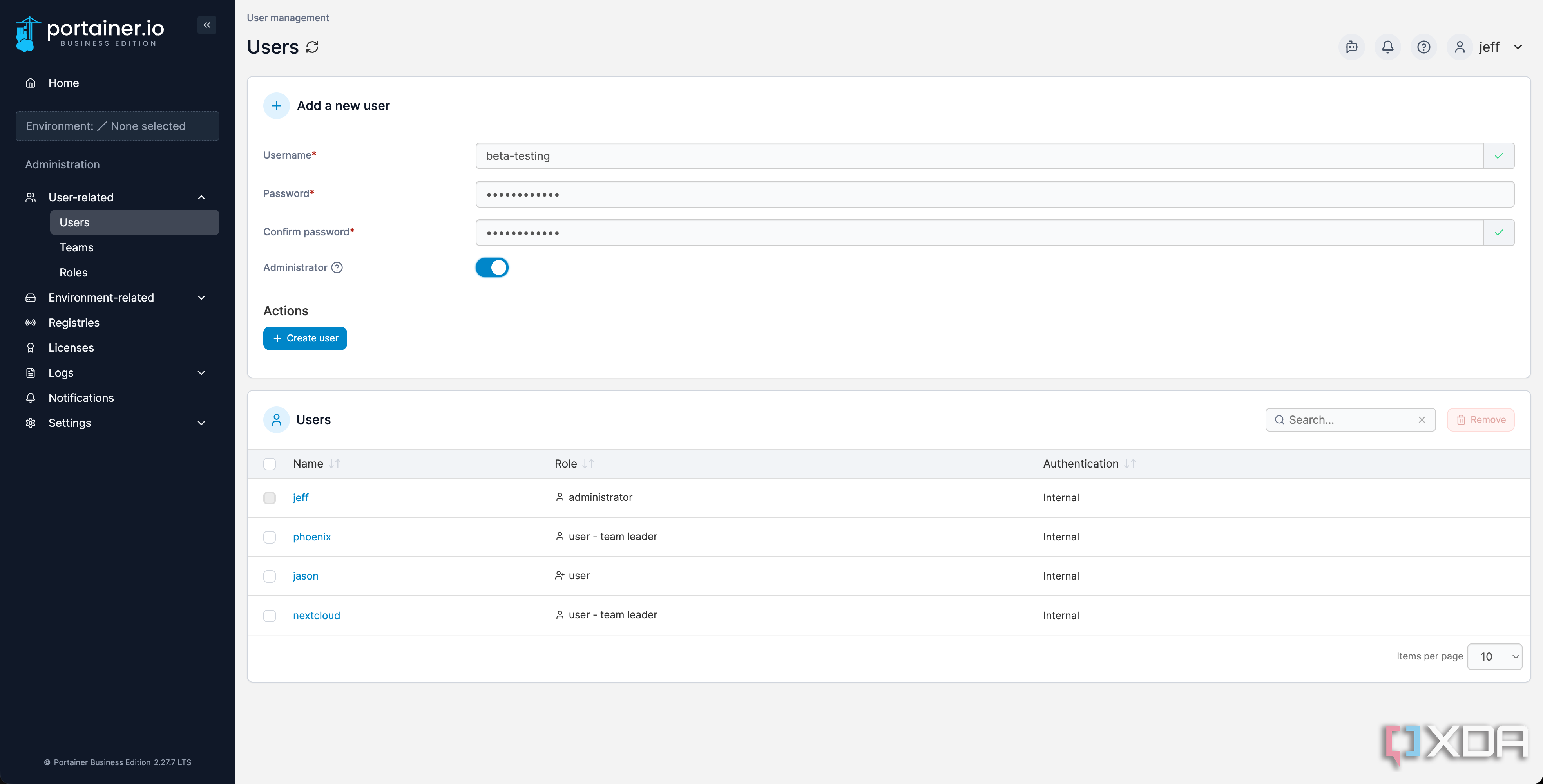 user and role settings in Portainer_4