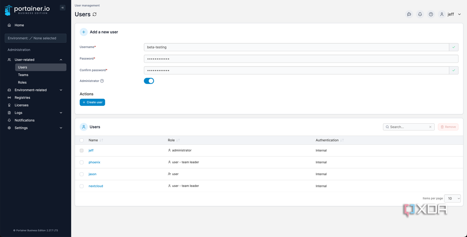 user and role settings in Portainer_4