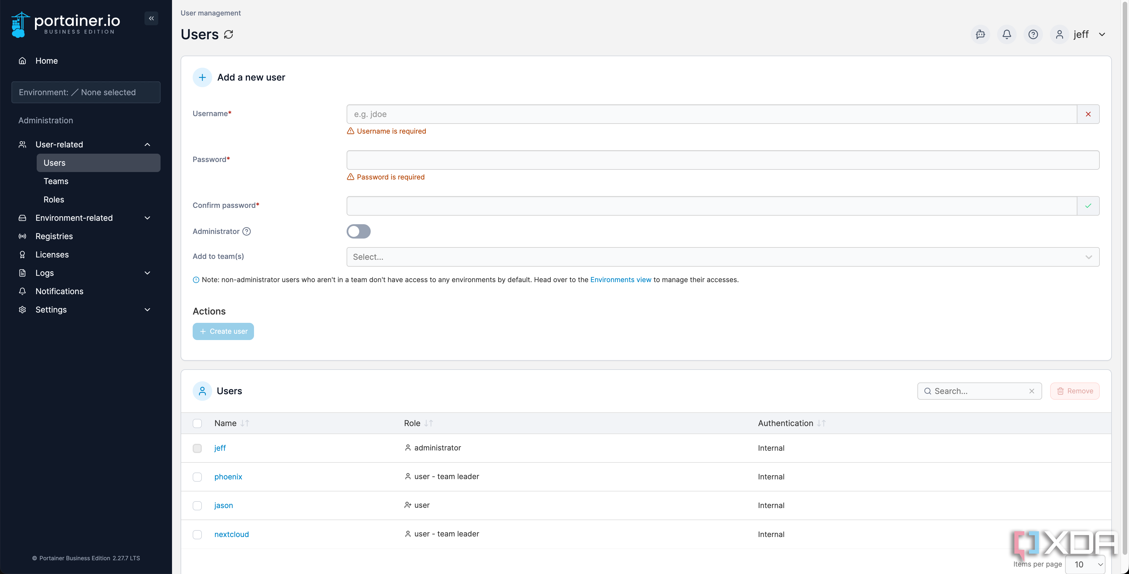 user and role settings in Portainer_5
