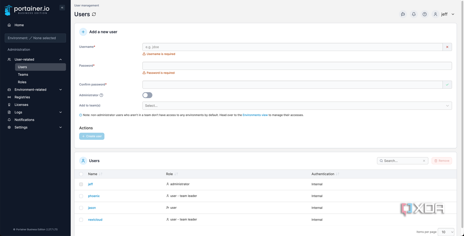 user and role settings in Portainer_5