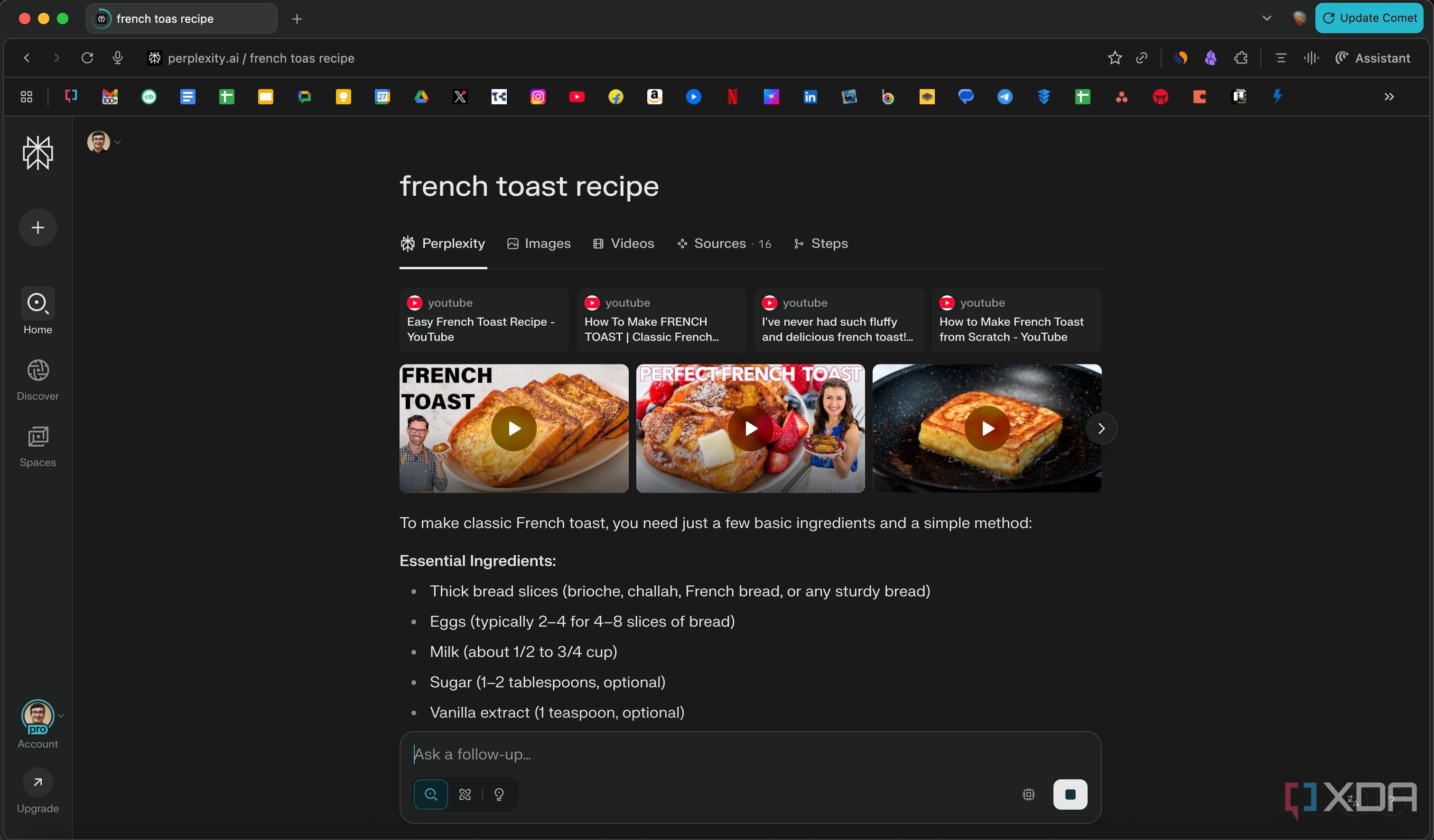 Using search engine on Comet