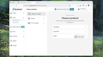 Screenshot of protocol choice menu in a VPN service