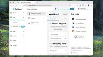 Screenshot of menu to generate key pair for WireGuard in VPN service