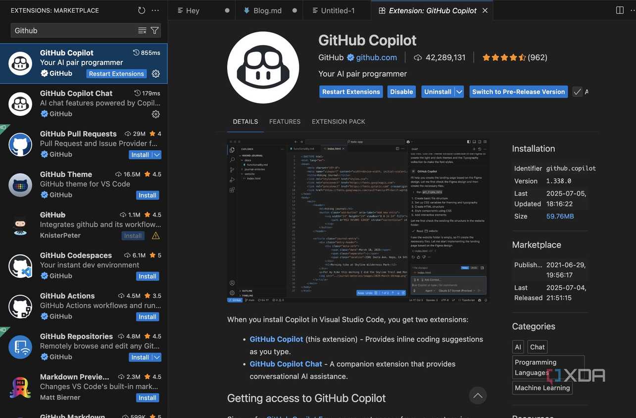 Search for Copilot extension in VS Code