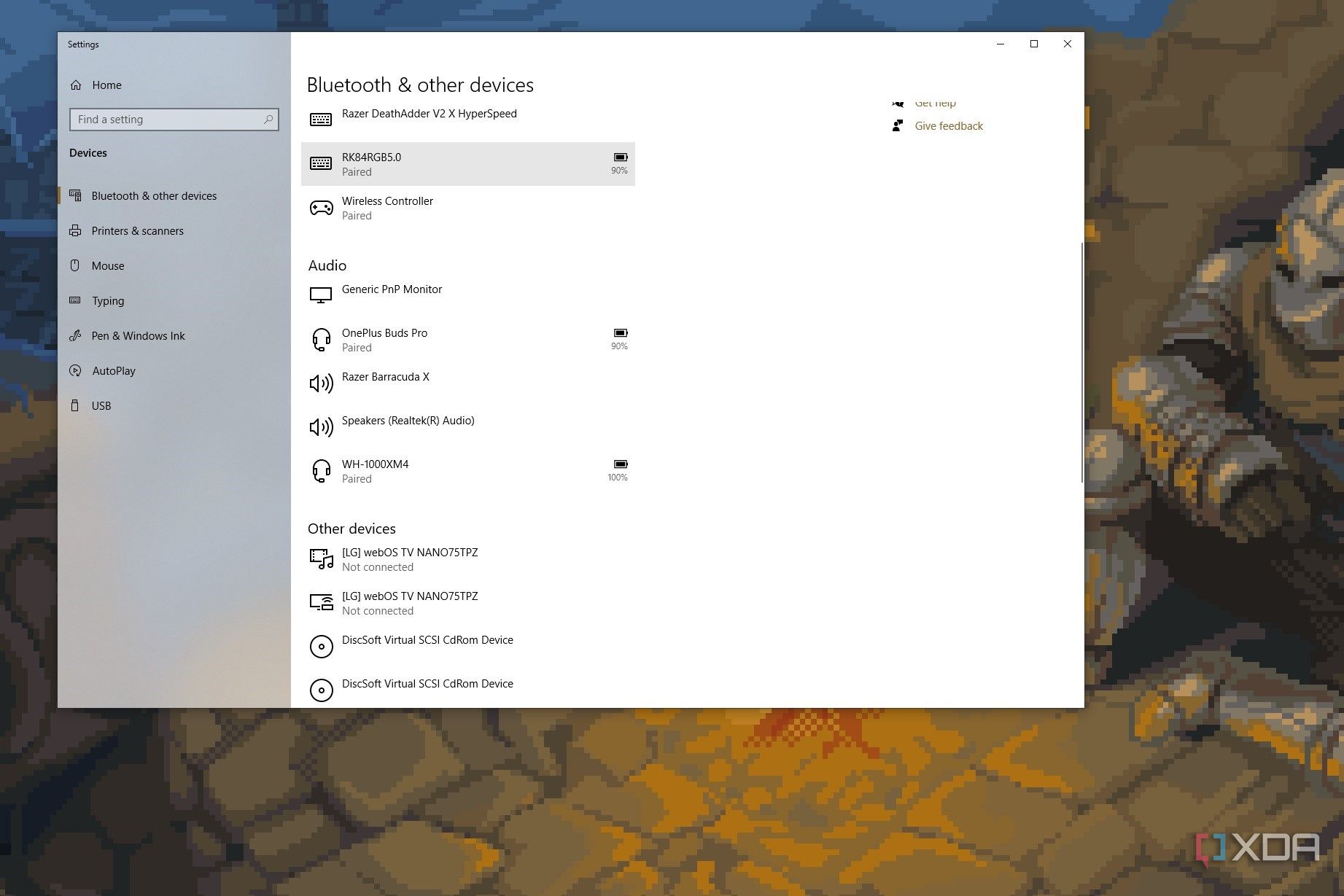 Screenshot showing Windows 10 Bluetooth settings