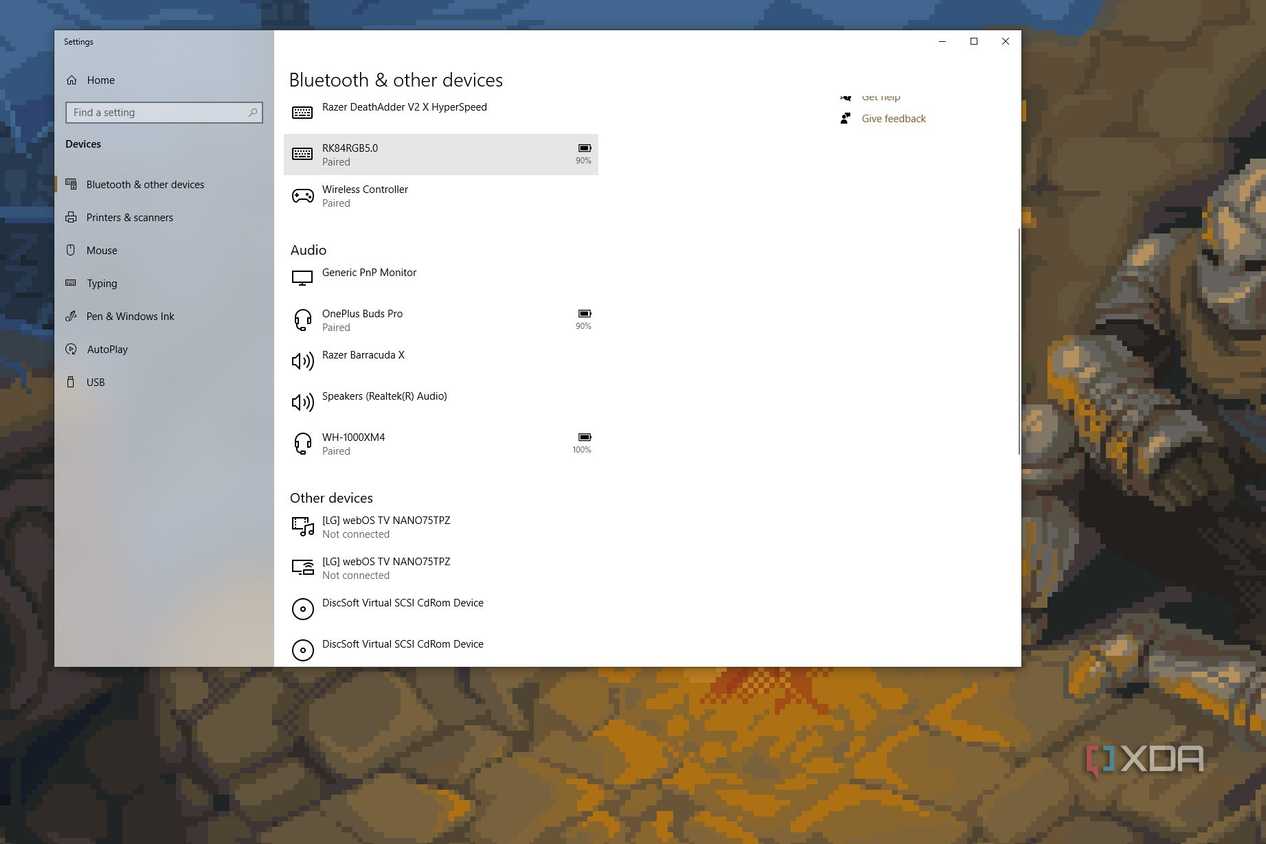 Screenshot showing Windows 10 Bluetooth settings