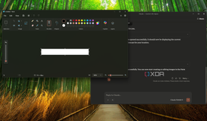 Screenshot of Claude on Windows 11, showing a user command to open Paint, with the corresponding app window open