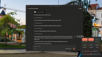 Screenshot of Claude after attempting to change the volume to 50%. The Windows 11 action center is shown with the volume set to the correct volume