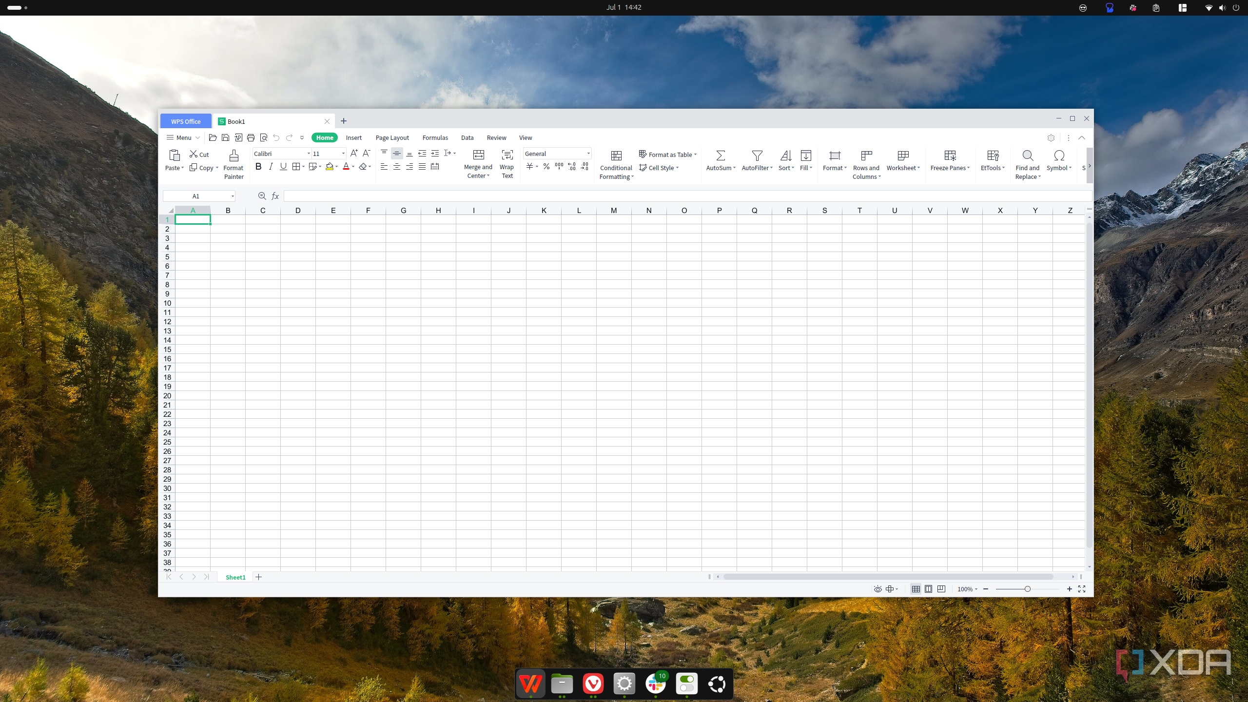 Screeenshot of WPS Office on Ubuntu showing a spreadsheet