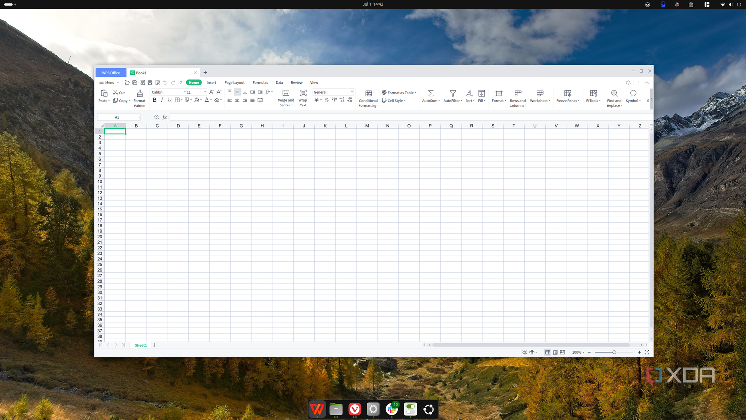 Screeenshot of WPS Office on Ubuntu showing a spreadsheet