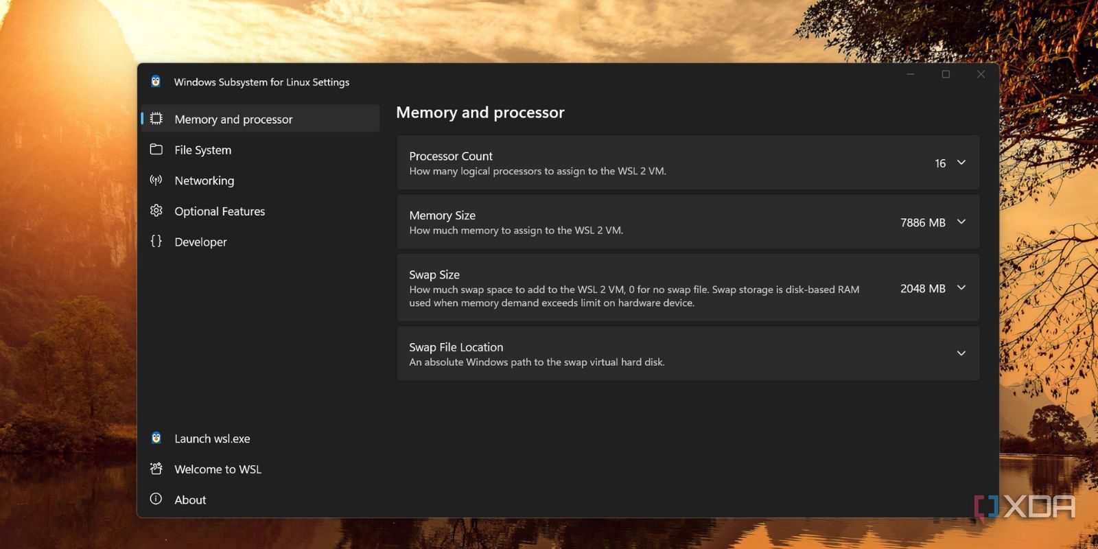 screenshot of wsl windows 11 app settings