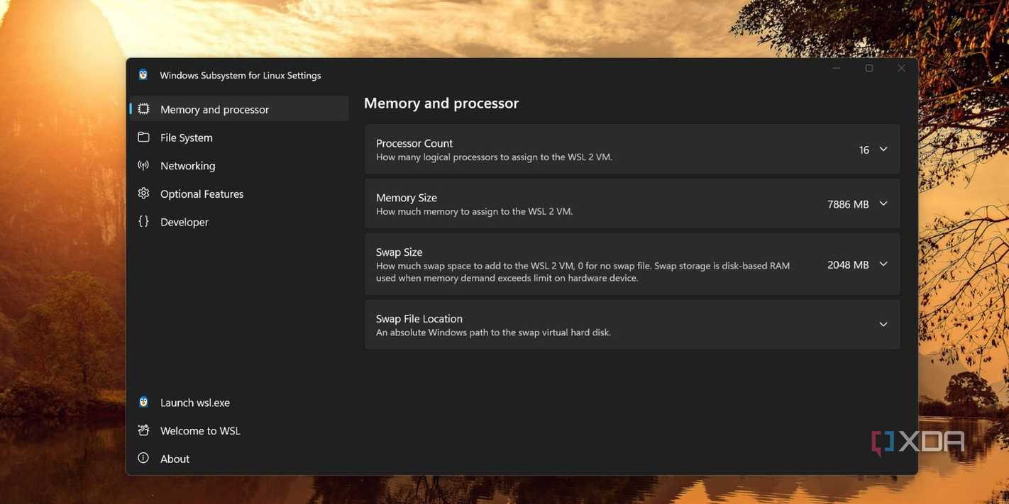 screenshot of wsl windows 11 app settings