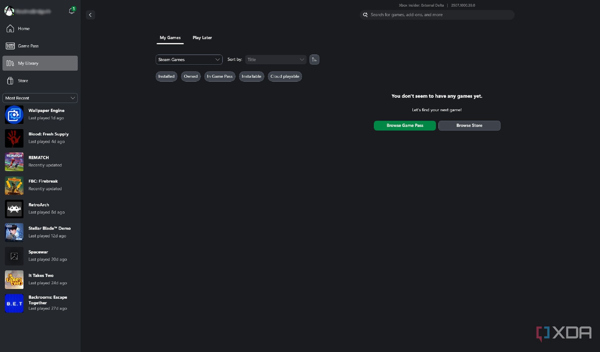 Games from other storefronts on Xbox PC app.