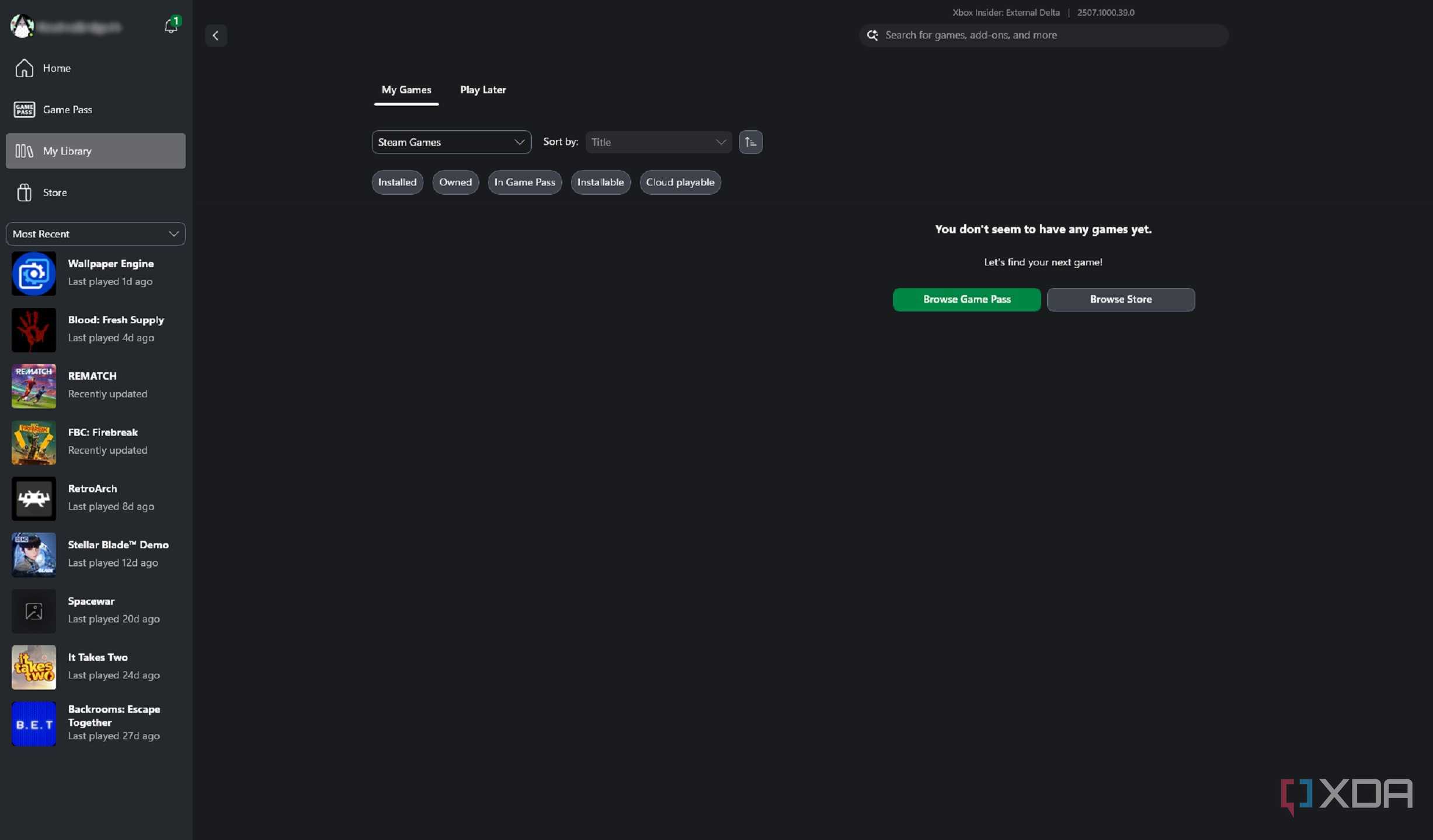 Games from other storefronts on Xbox PC app.