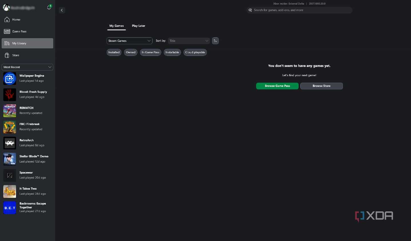 Games from other storefronts on Xbox PC app.
