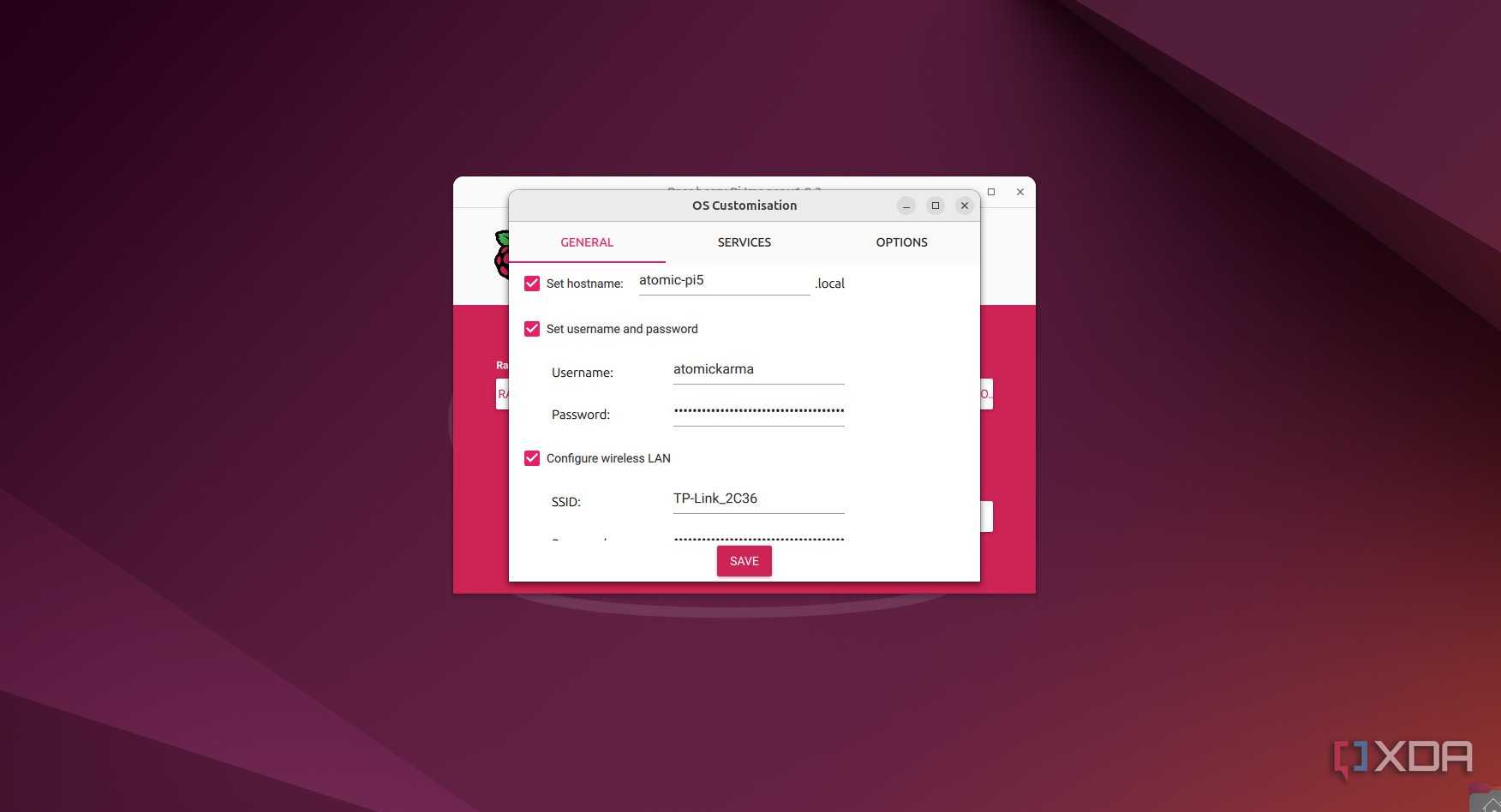Raspberry Pi Imager account settings