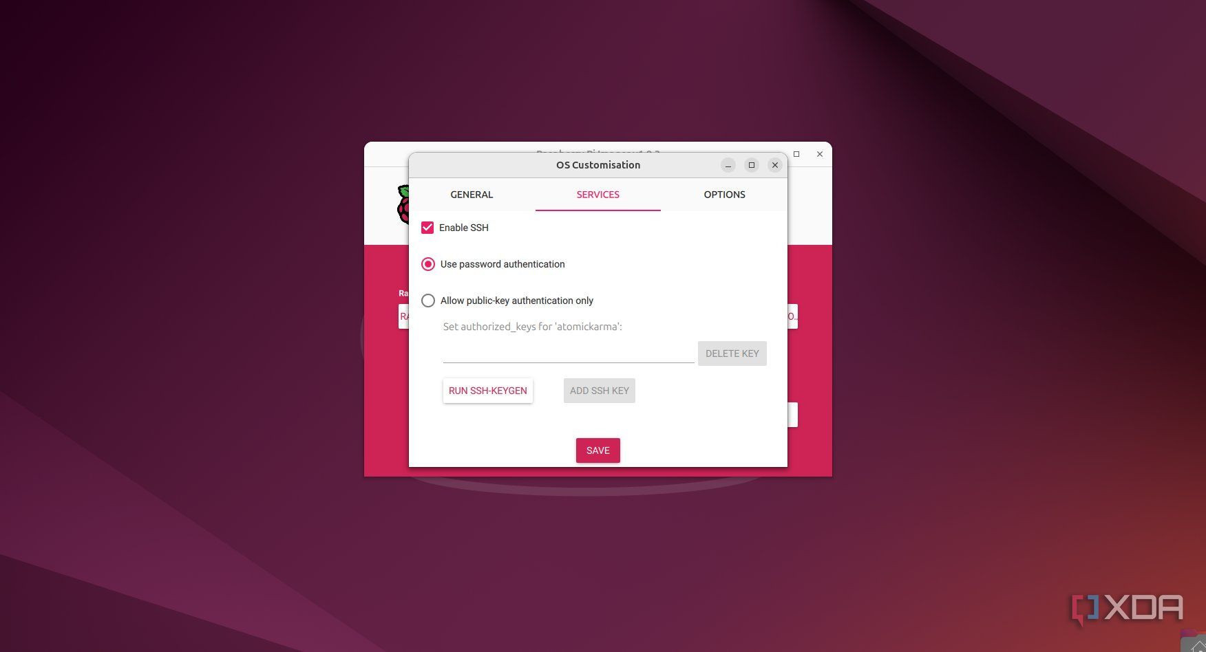 Raspberry Pi Imager SSH settings