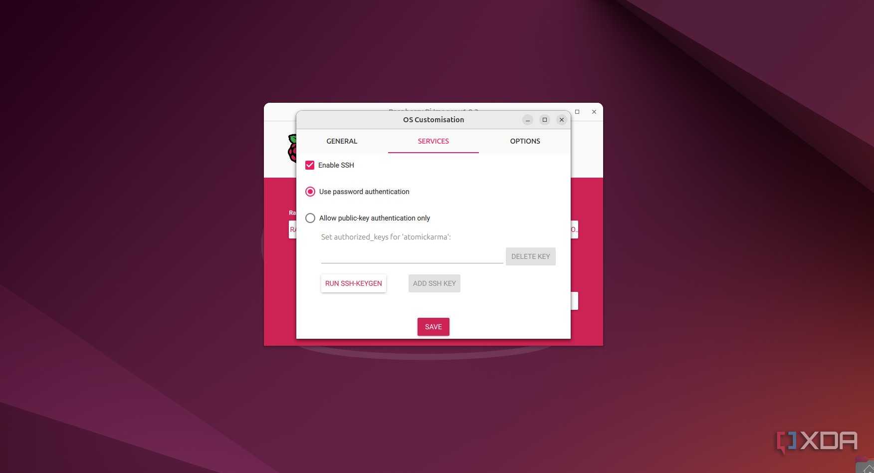 Raspberry Pi Imager SSH settings