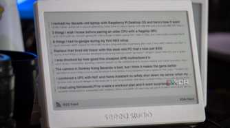 XIAO ePaper Panel running TRMNL, showing the XDA RSS feed