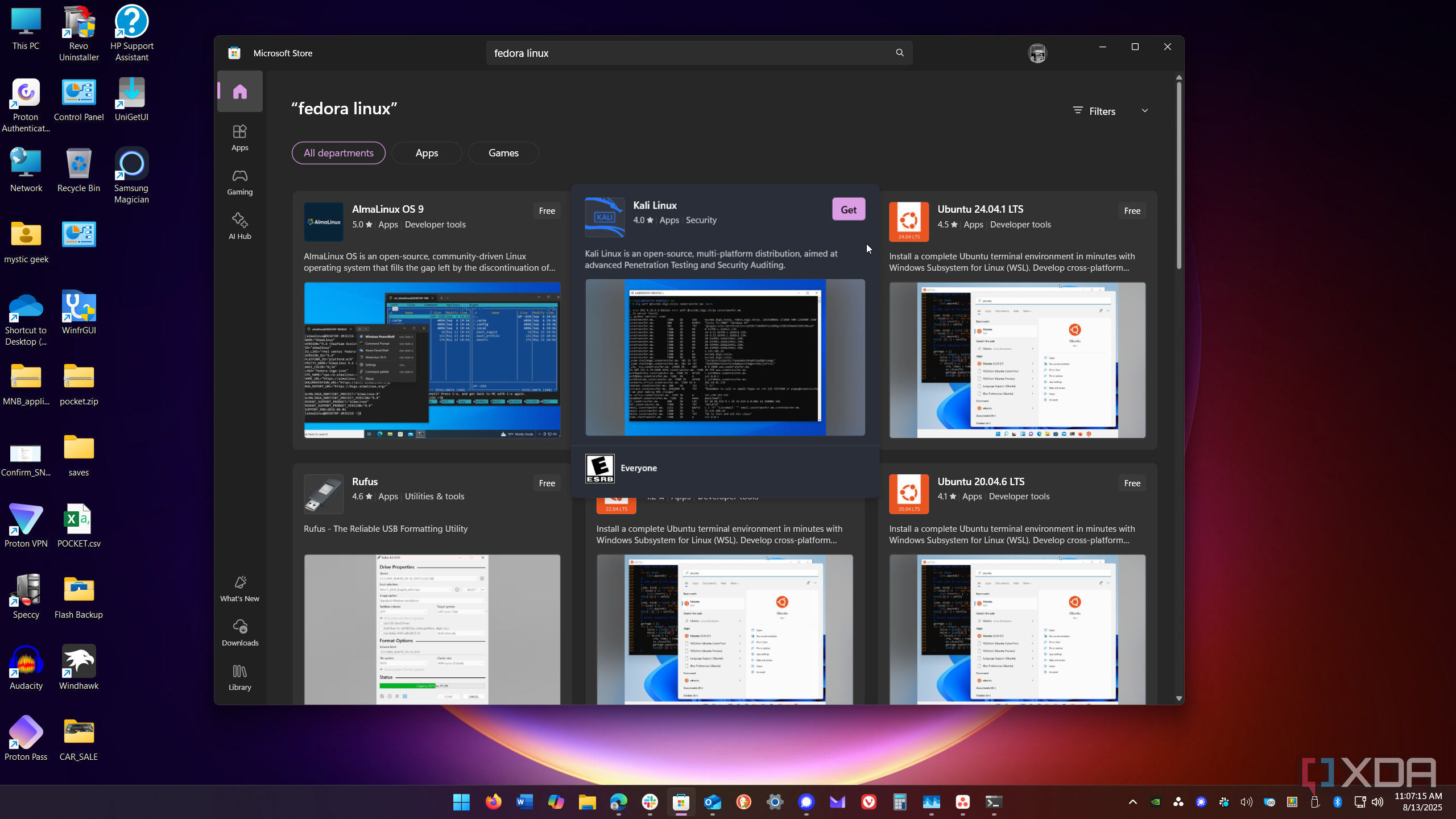 Shows Linux distros in Microsoft Store on Windows