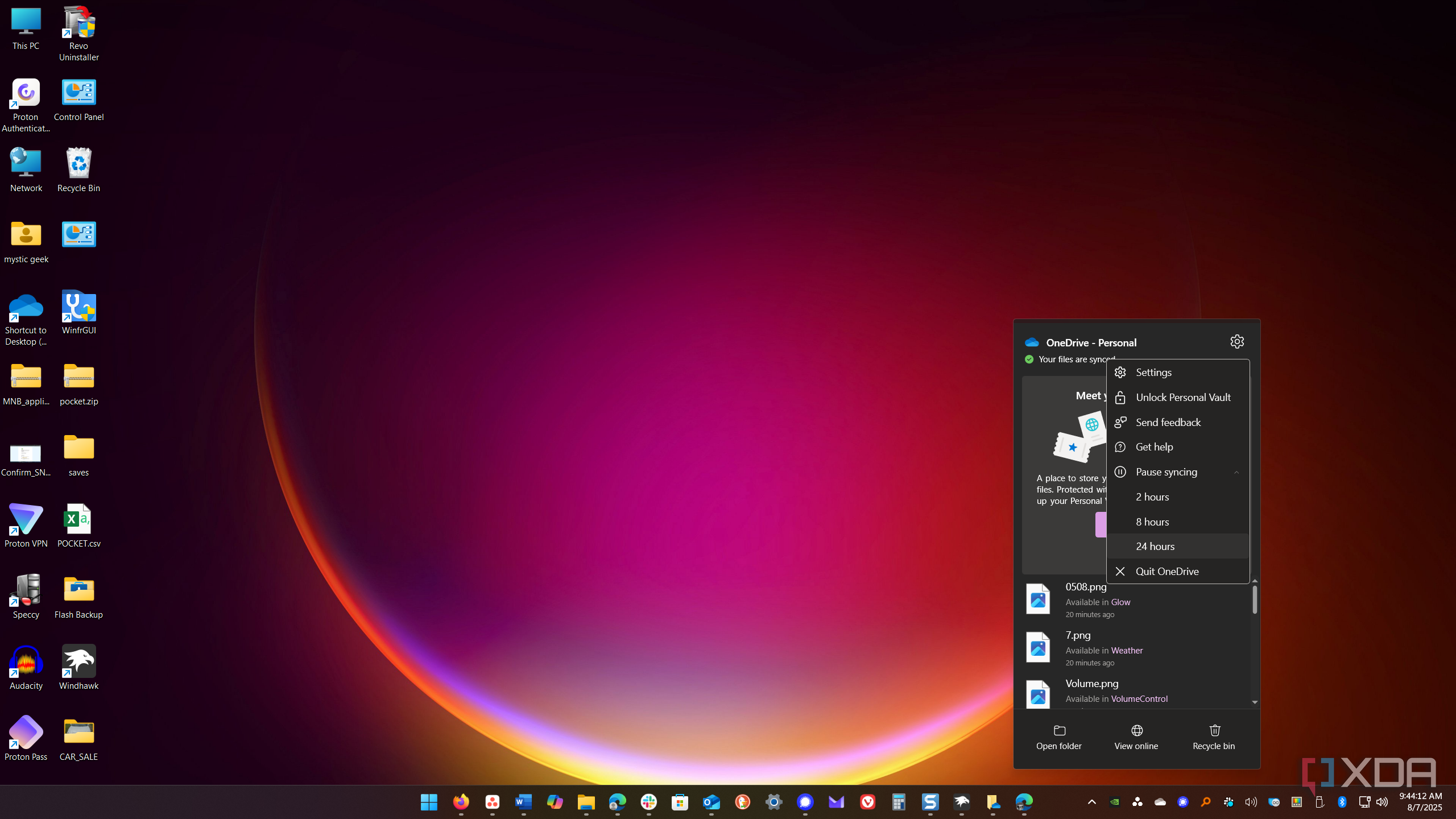 shows backing pausing OneDrive sync