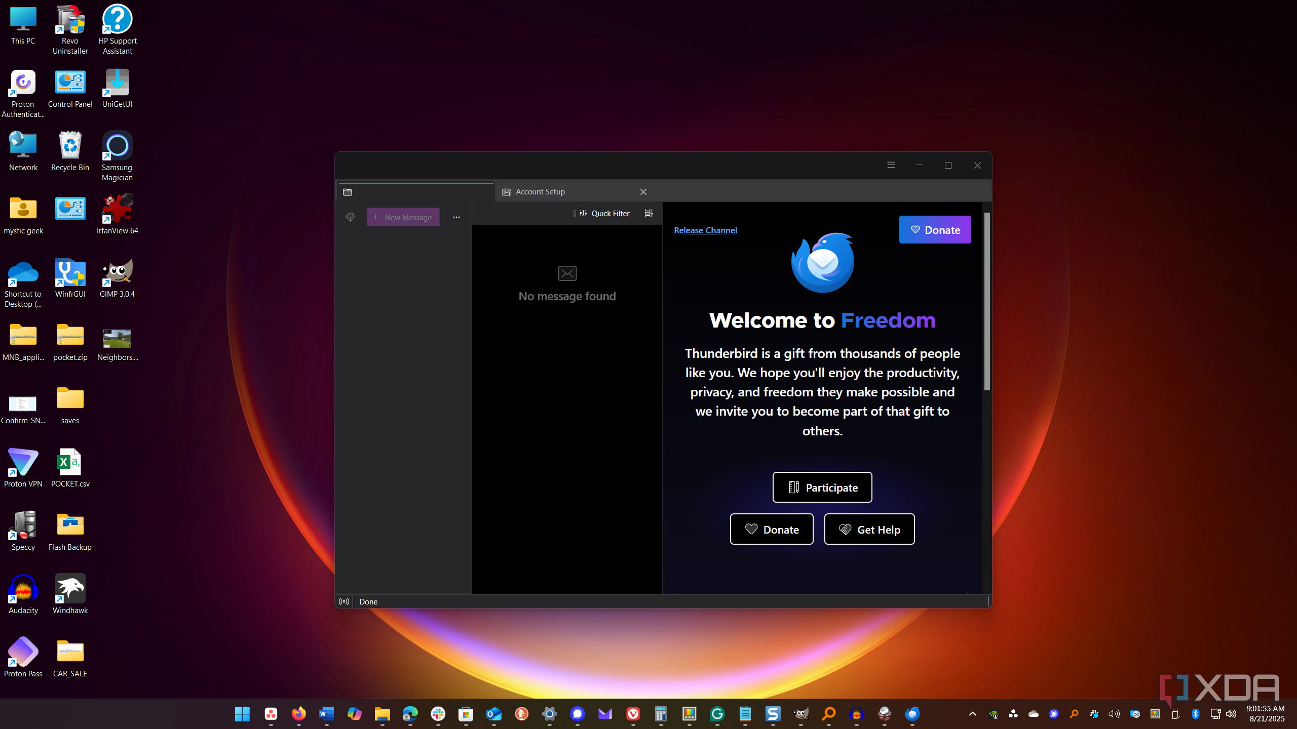 shows gettings started with thunderbird not populated