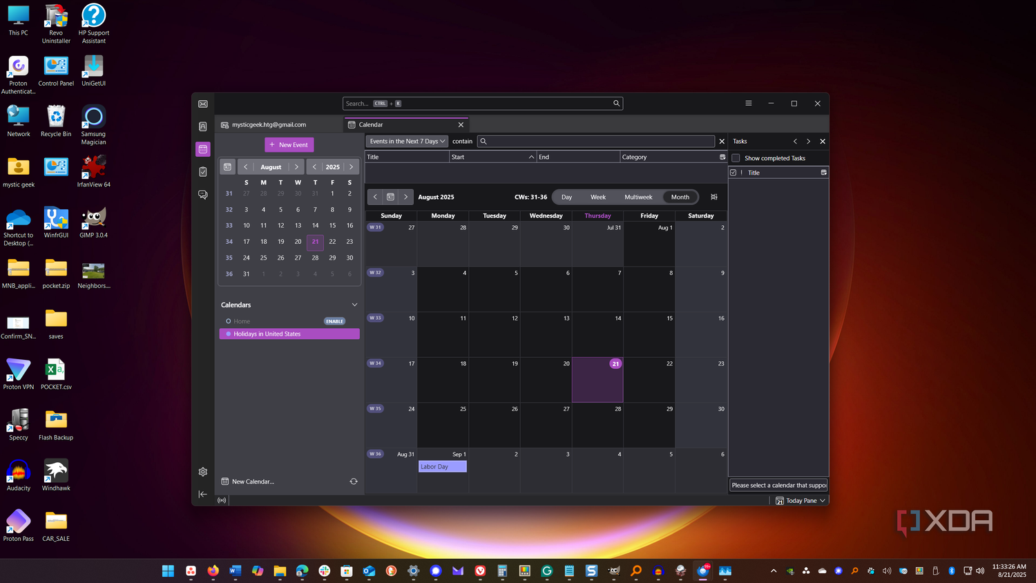shows calendars in Thunderbird Calendar