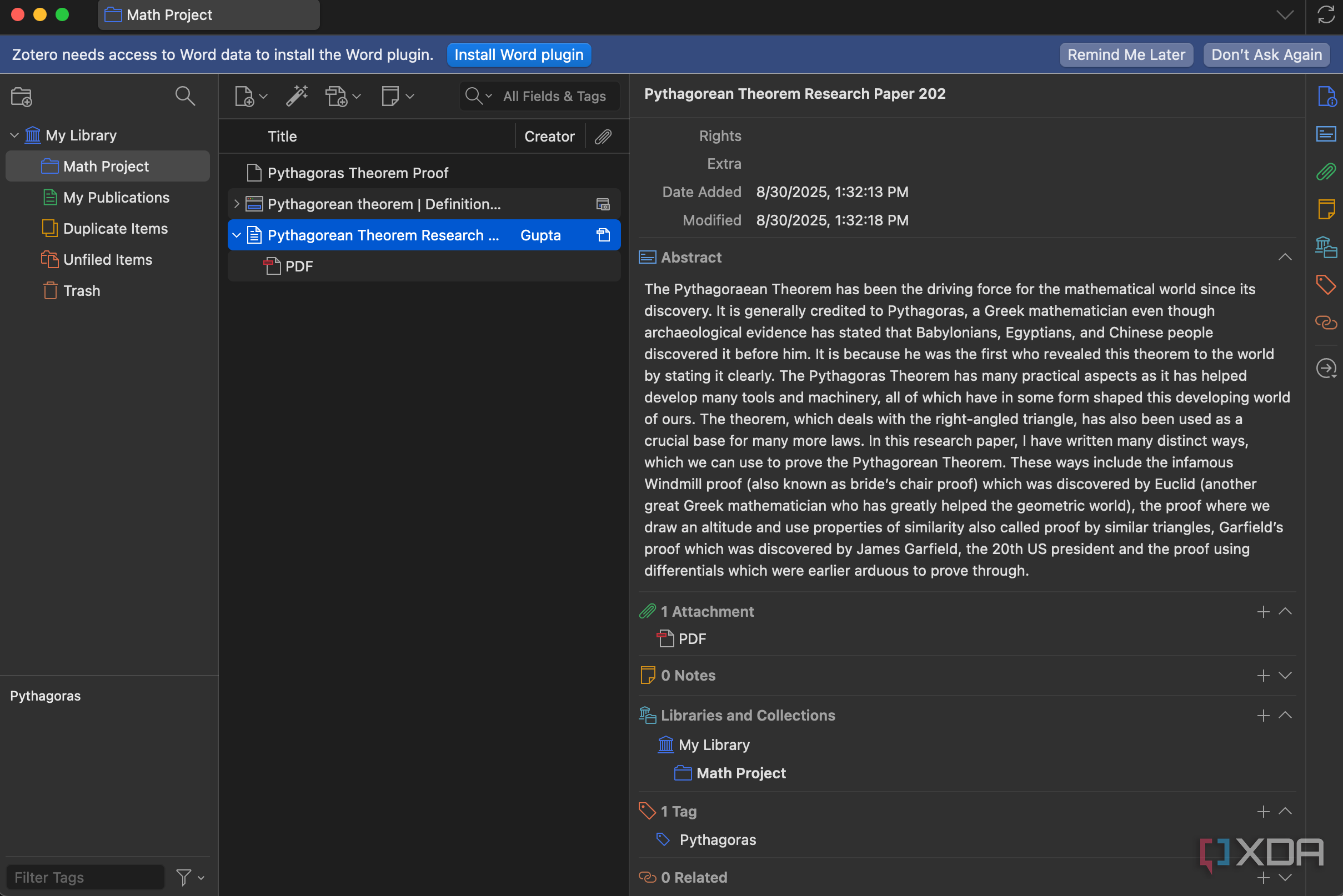 Abstract of a file on Zotero